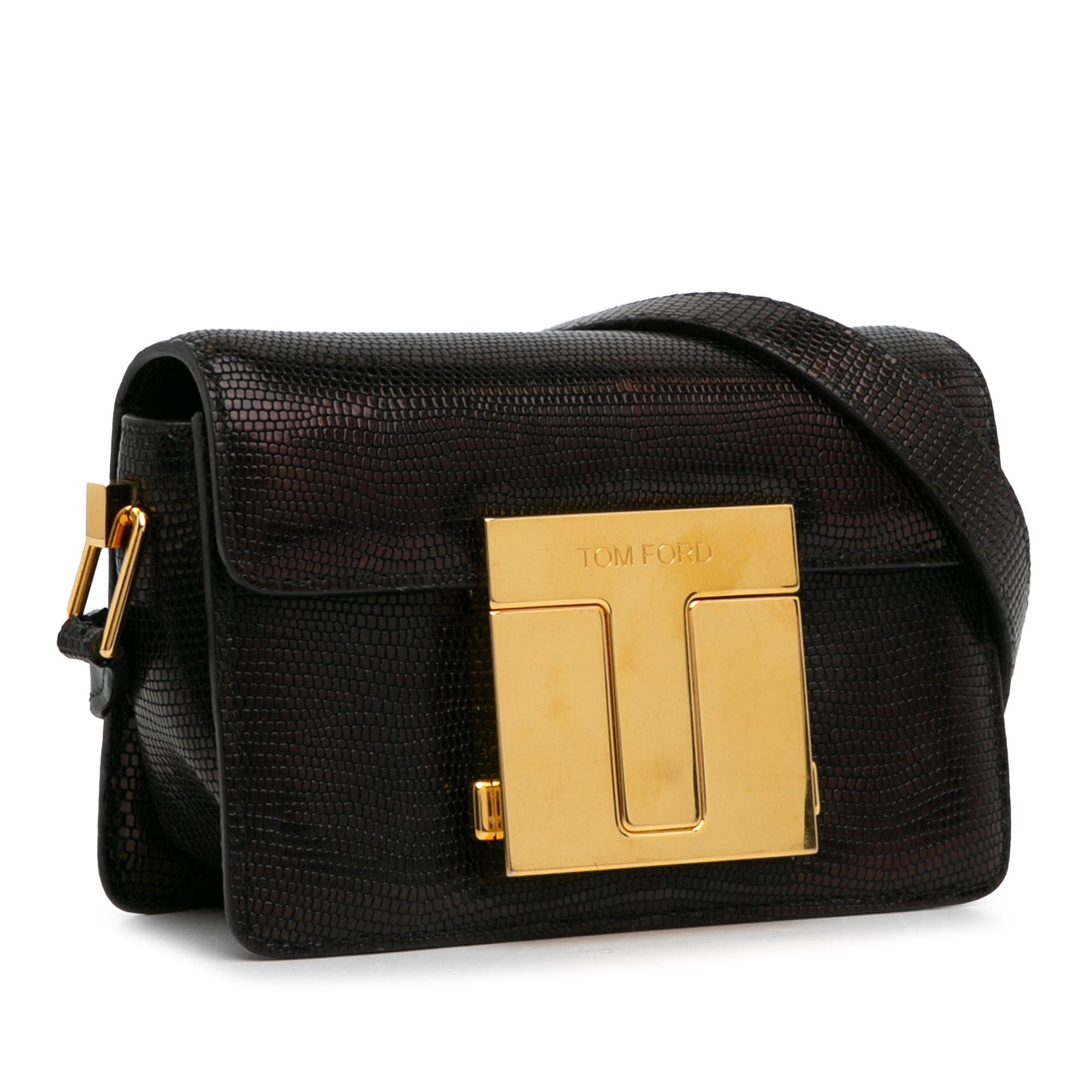 Tom Ford Tom Ford Small T-Clasp Lizard-Embossed Crossbody Bag Black Size ONE SIZE - 2 Thumbnail