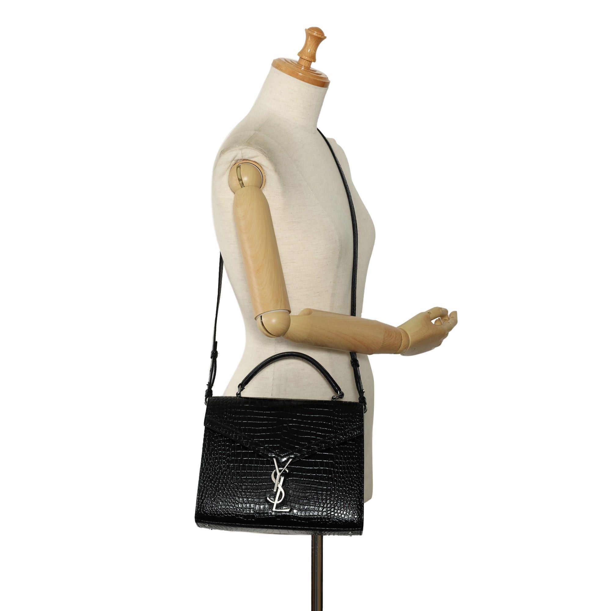 Saint Laurent Paris Saint Laurent Medium Crocodile Embossed Cassandra Top Handle Bag Black Size ONE SIZE - 10 Thumbnail