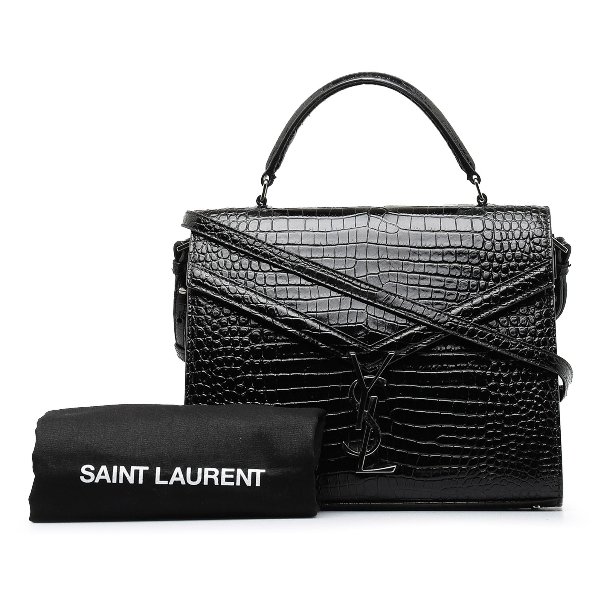 Saint Laurent Paris Saint Laurent Medium Crocodile Embossed Cassandra Top Handle Bag Black Size ONE SIZE - 11 Thumbnail