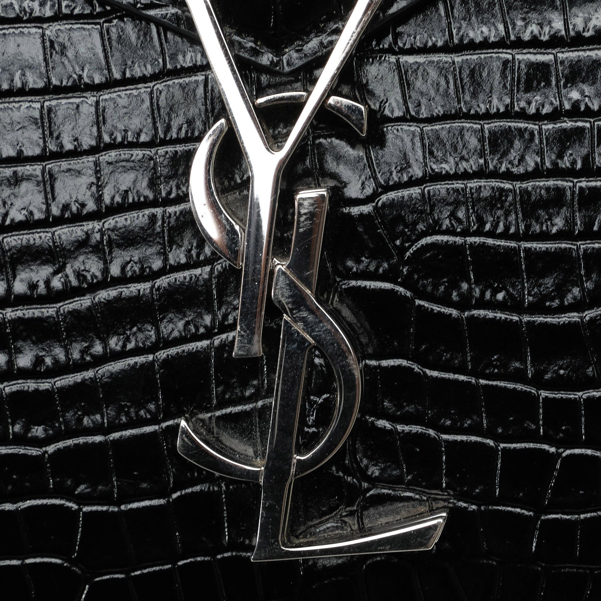 Saint Laurent Paris Saint Laurent Medium Crocodile Embossed Cassandra Top Handle Bag Black Size ONE SIZE - 8 Thumbnail