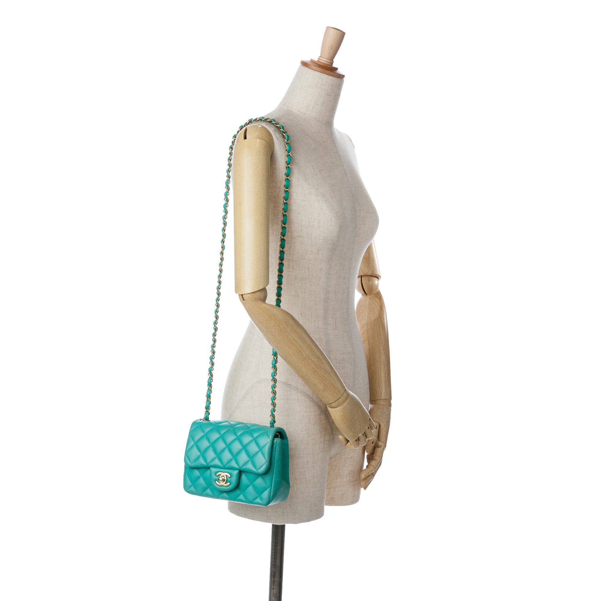 Chanel Chanel Mini Square Classic Lambskin Single Flap Green Size ONE SIZE - 14 Thumbnail