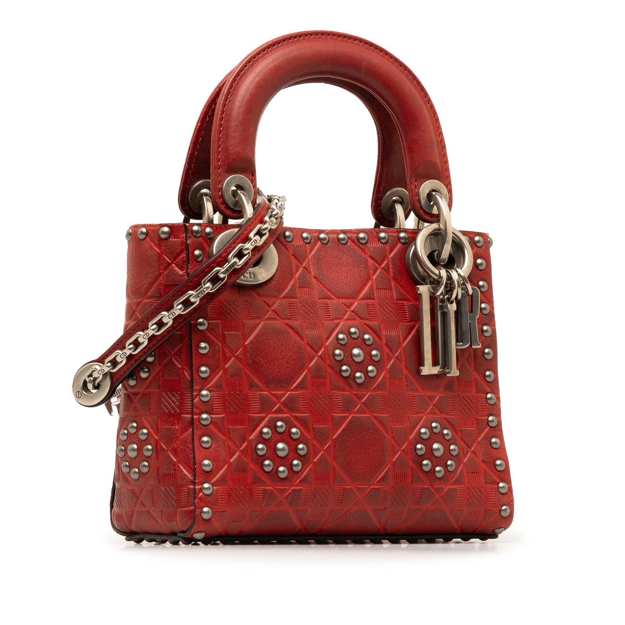 Dior Dior Mini Embossed Calfskin Cannage Studded Lady Dior Red Size ONE SIZE - 2 Thumbnail