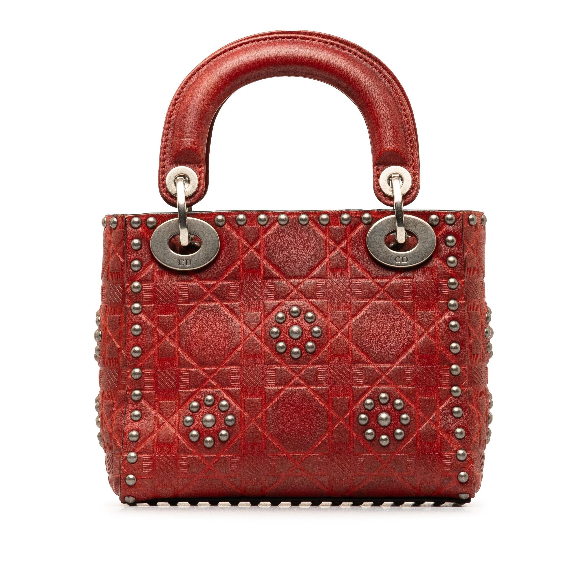 Dior Dior Mini Embossed Calfskin Cannage Studded Lady Dior Red Size ONE SIZE - 3 Thumbnail