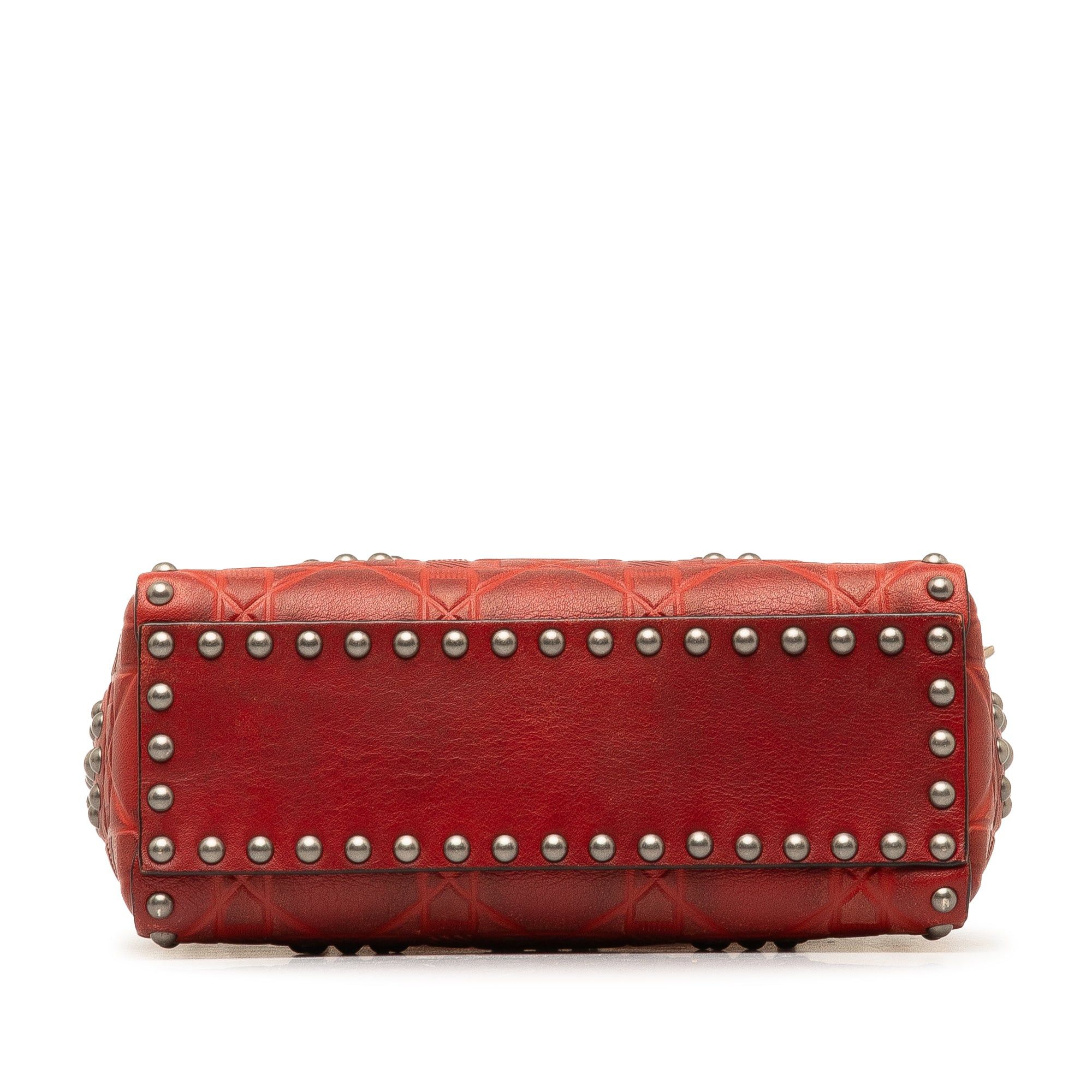 Dior Dior Mini Embossed Calfskin Cannage Studded Lady Dior Red Size ONE SIZE - 4 Thumbnail