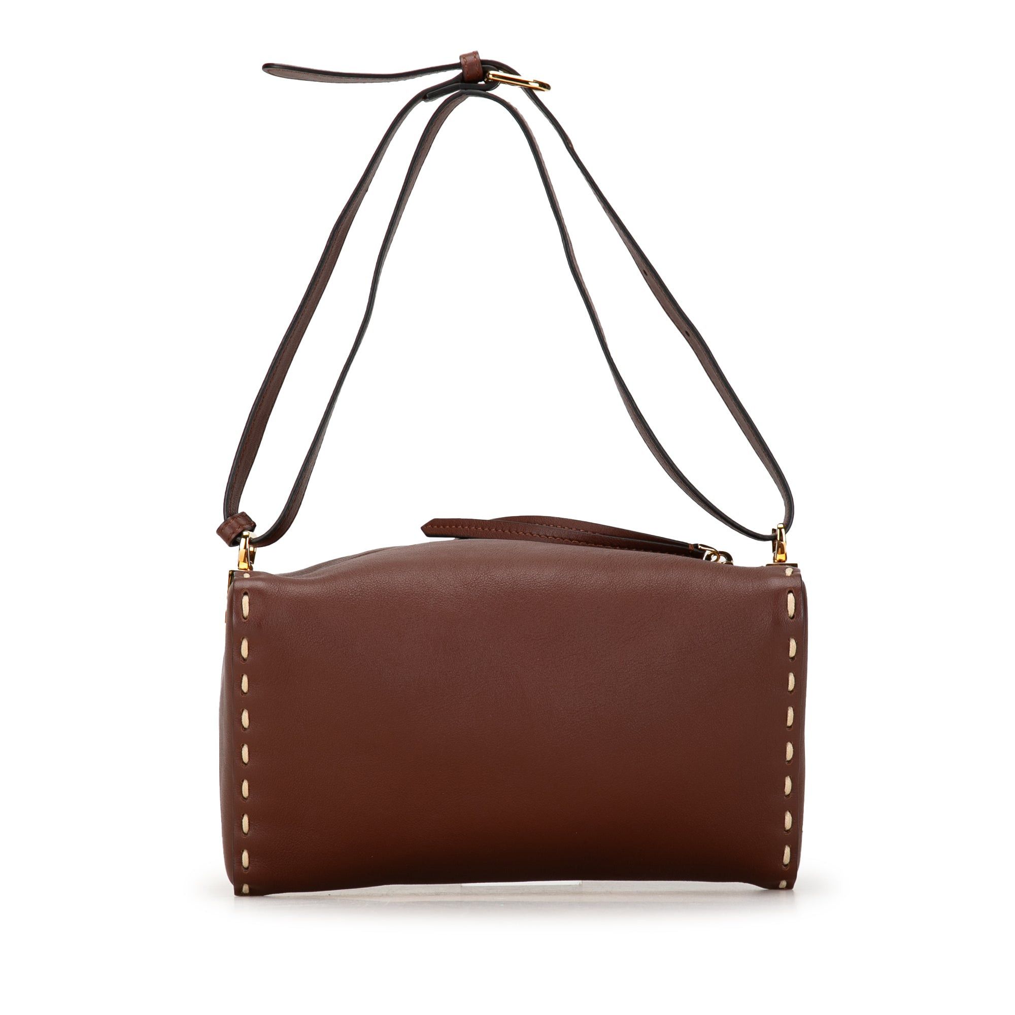 Fendi Fendi Calfskin Selleria Triangle Shoulder Bag Brown Size ONE SIZE - 3 Thumbnail