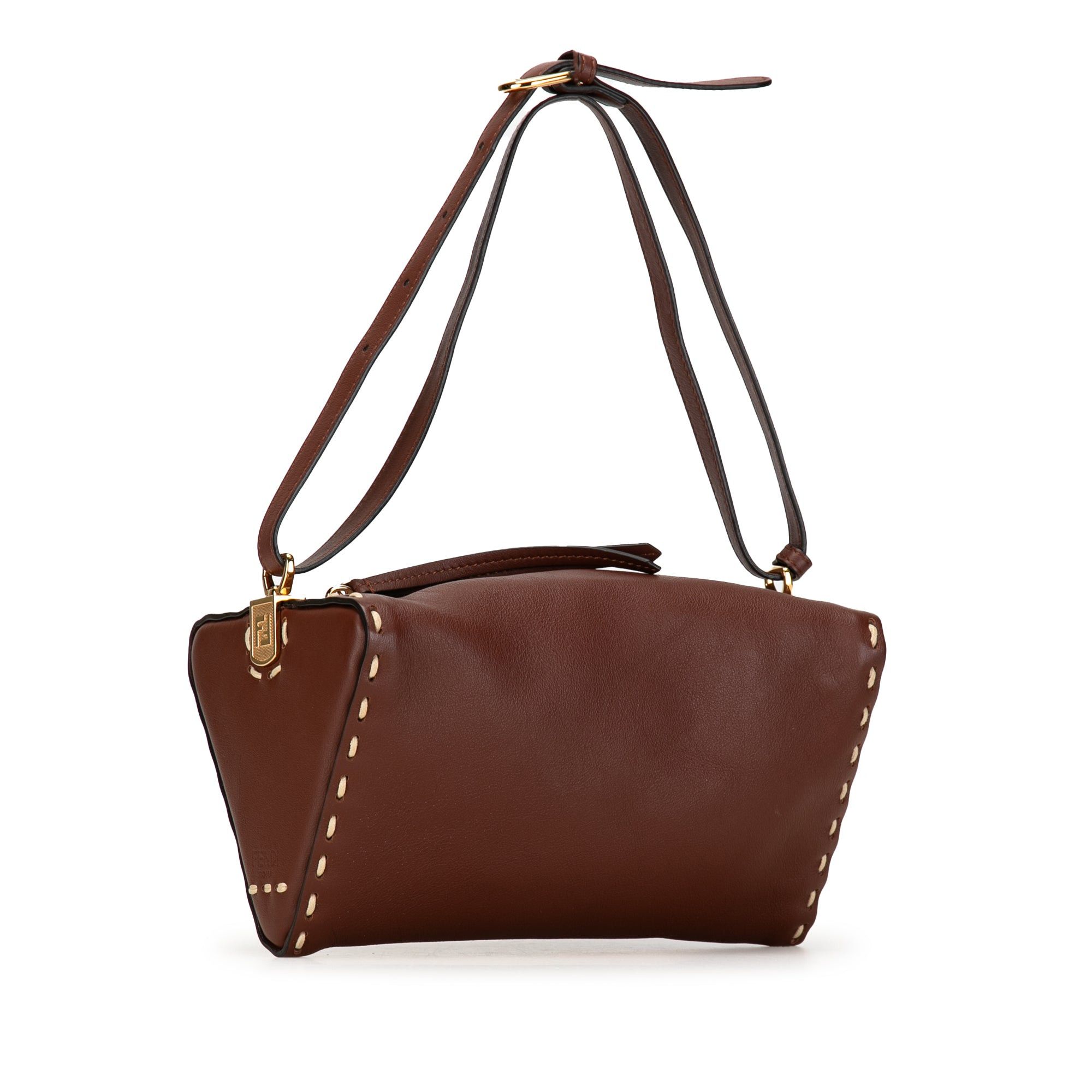 Fendi Fendi Calfskin Selleria Triangle Shoulder Bag Brown Size ONE SIZE - 2 Thumbnail