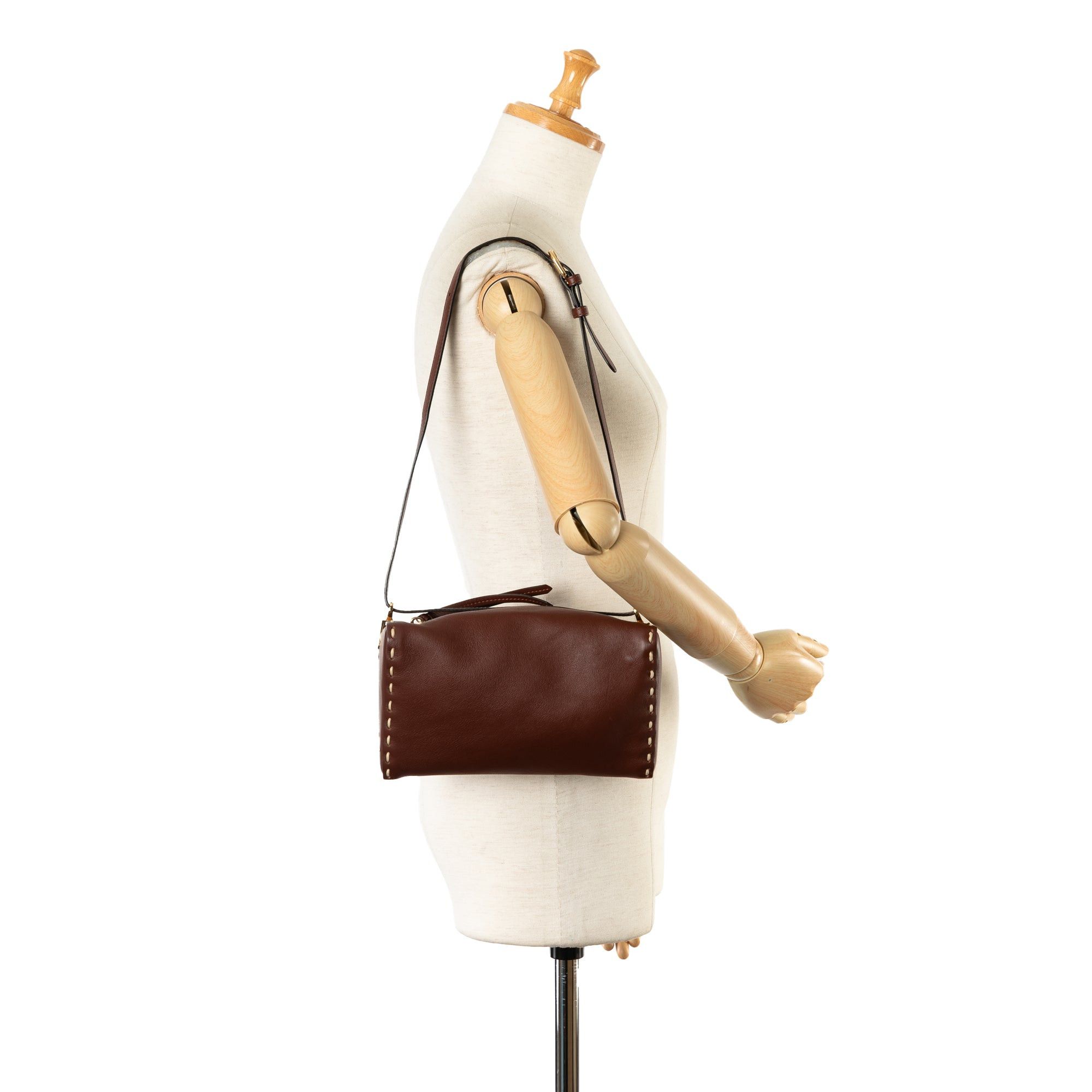 Fendi Fendi Calfskin Selleria Triangle Shoulder Bag Brown Size ONE SIZE - 10 Thumbnail