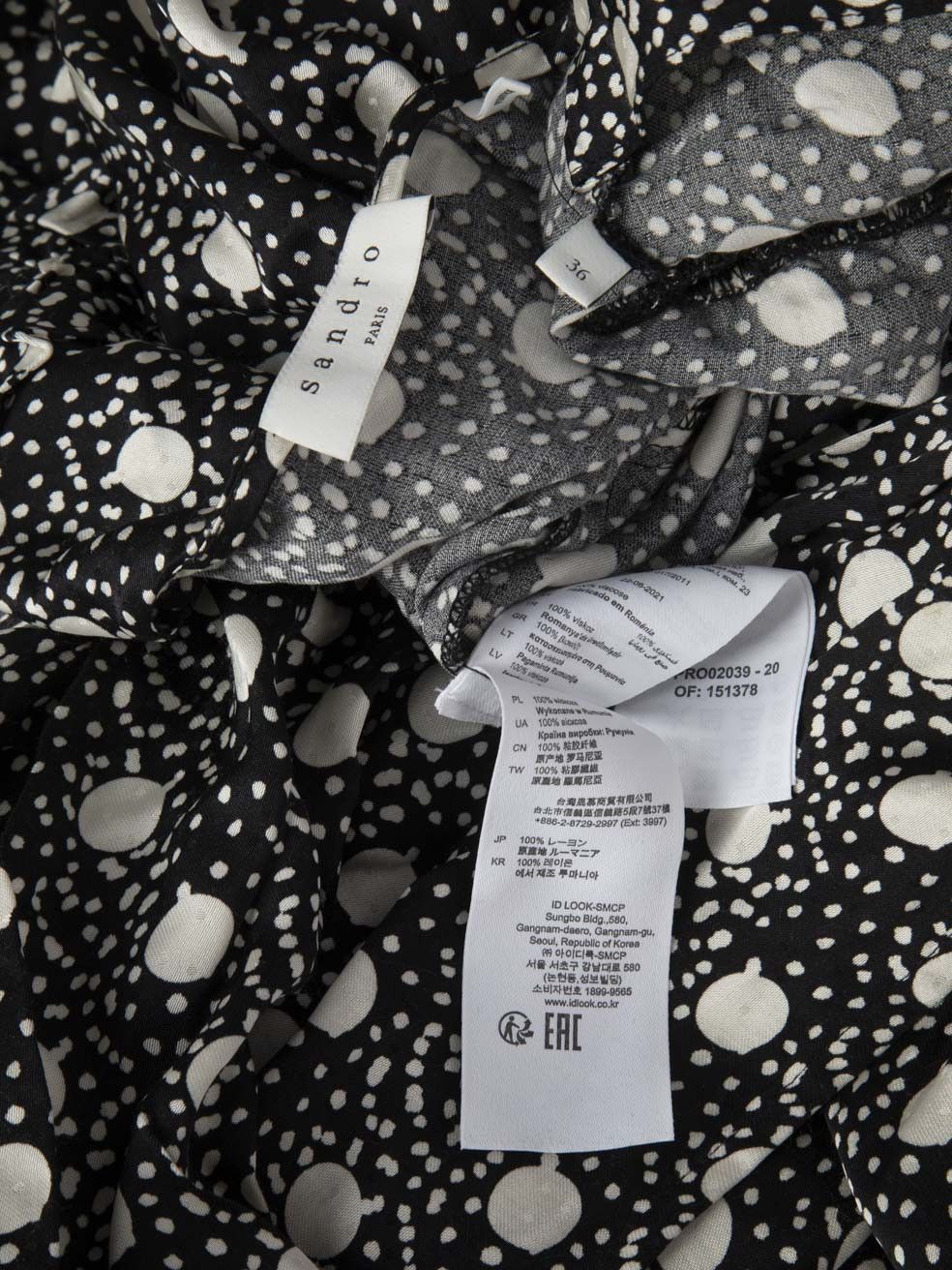 Sandro Black Polkadot Ruffle Trim Dress Size XS / US 0-2 / IT 36-38 - 5 Thumbnail
