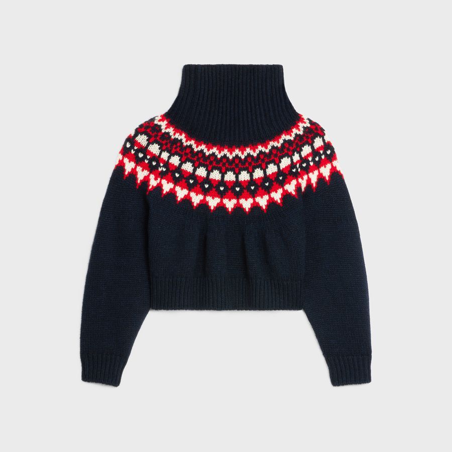 Celine High Neck Sweater in Fare Isle Cashemere Navy Size L / US 10 / IT 46 - 2 Thumbnail