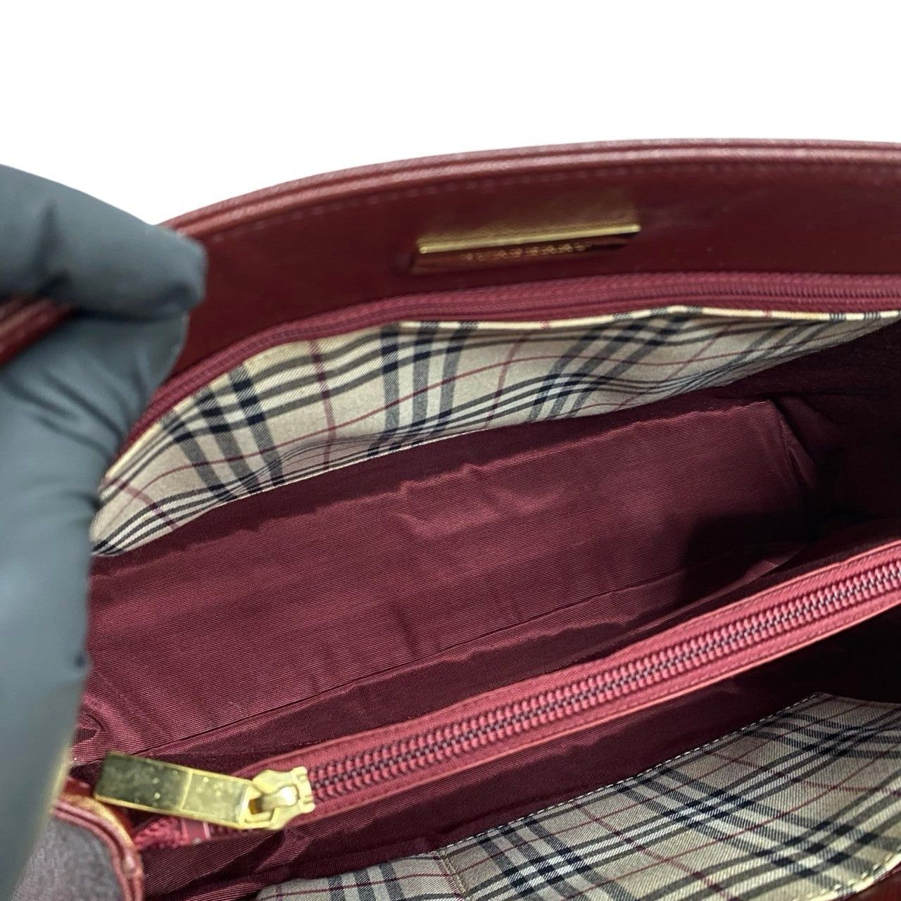 Burberry Burberry Tote Bag Wine Leather Size ONE SIZE - 9 Thumbnail