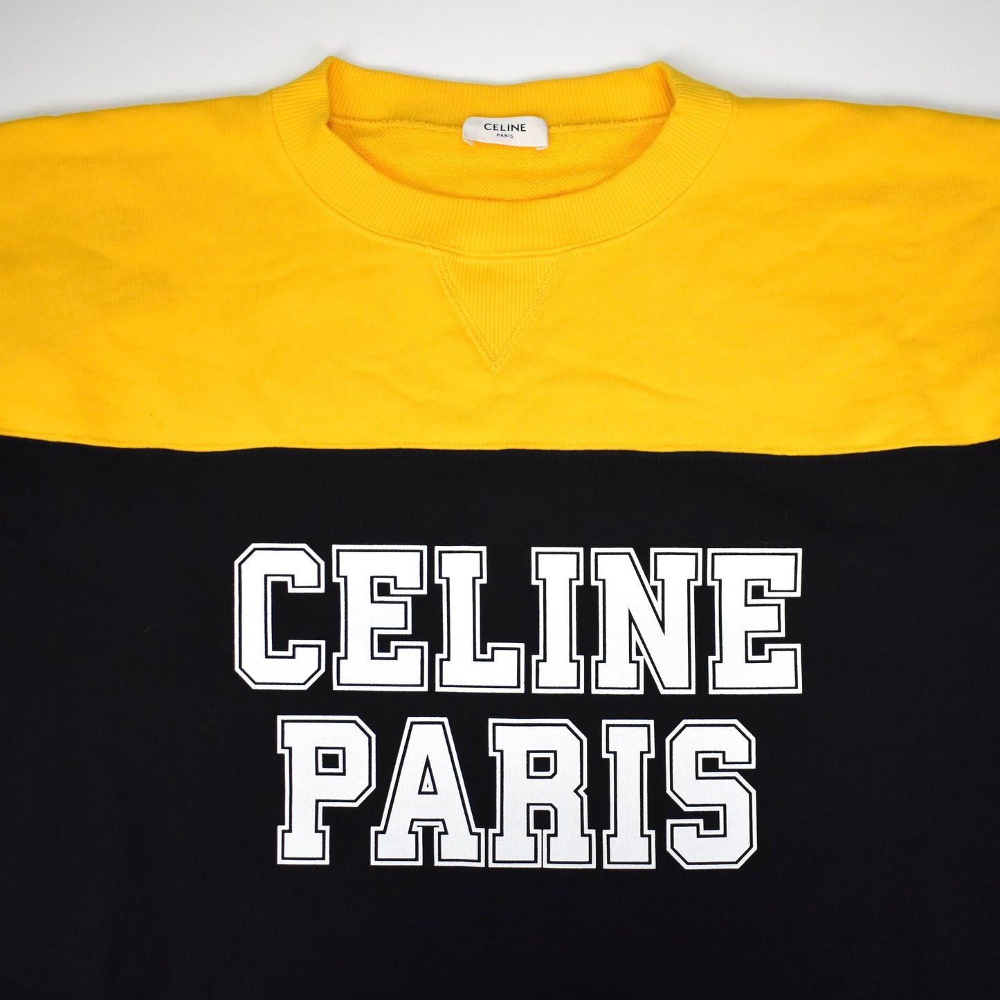 Celine × Hedi Slimane Celine Paris Logo Black/Yellow Football Sweatshirt Size US L / EU 52-54 / 3 - 3 Thumbnail