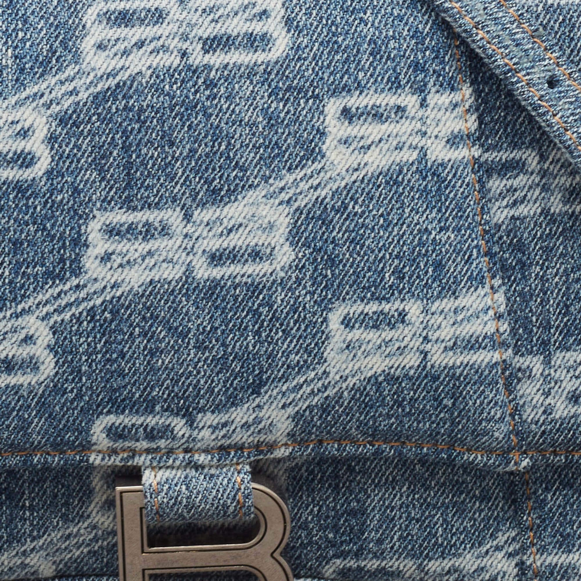 Balenciaga Light Blue BB Monogram Denim Small Hourglass Top Handle Bag Size ONE SIZE - 4 Thumbnail