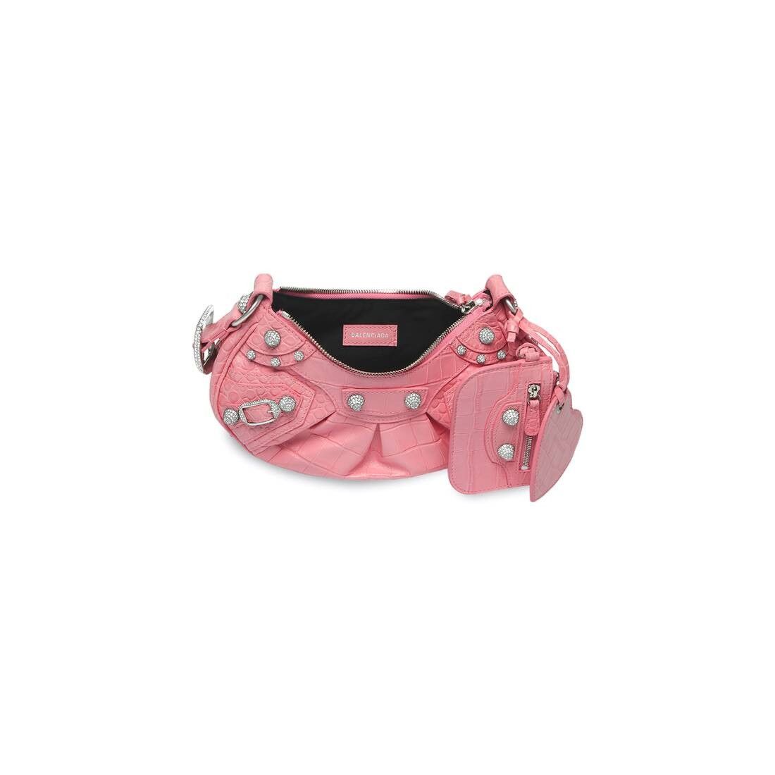 Balenciaga Le Cagole XS crossbody bag crocodile embossed with rhinestones pink Size ONE SIZE - 4 Thumbnail