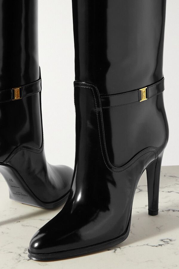 Diane Buckled Glossed-leather Knee Boots