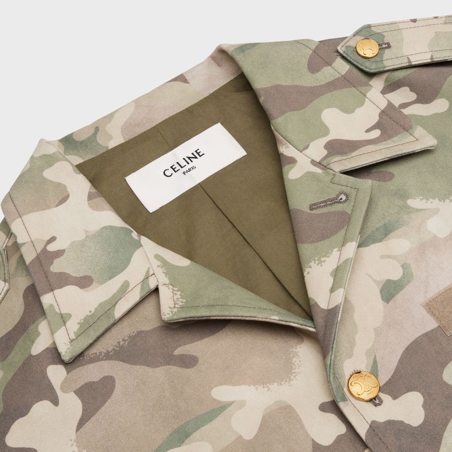 Celine $2.5K VALUE Cropped Jacket in Cotton Gabardine Camo Size XS / US 0-2 / IT 36-38 - 3 Thumbnail