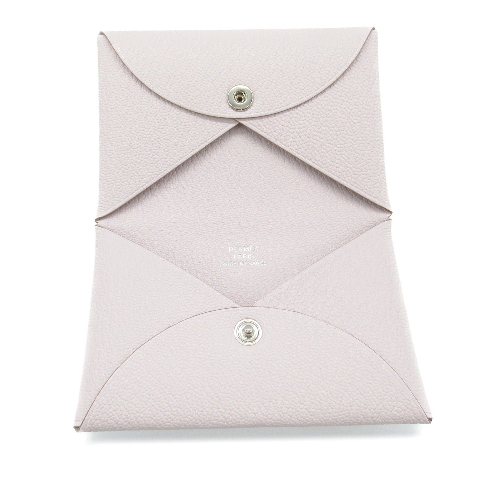 Hermes Calvi Card Case Mauve Pail Leather Chevre Pink Silver Hardware B Stamp