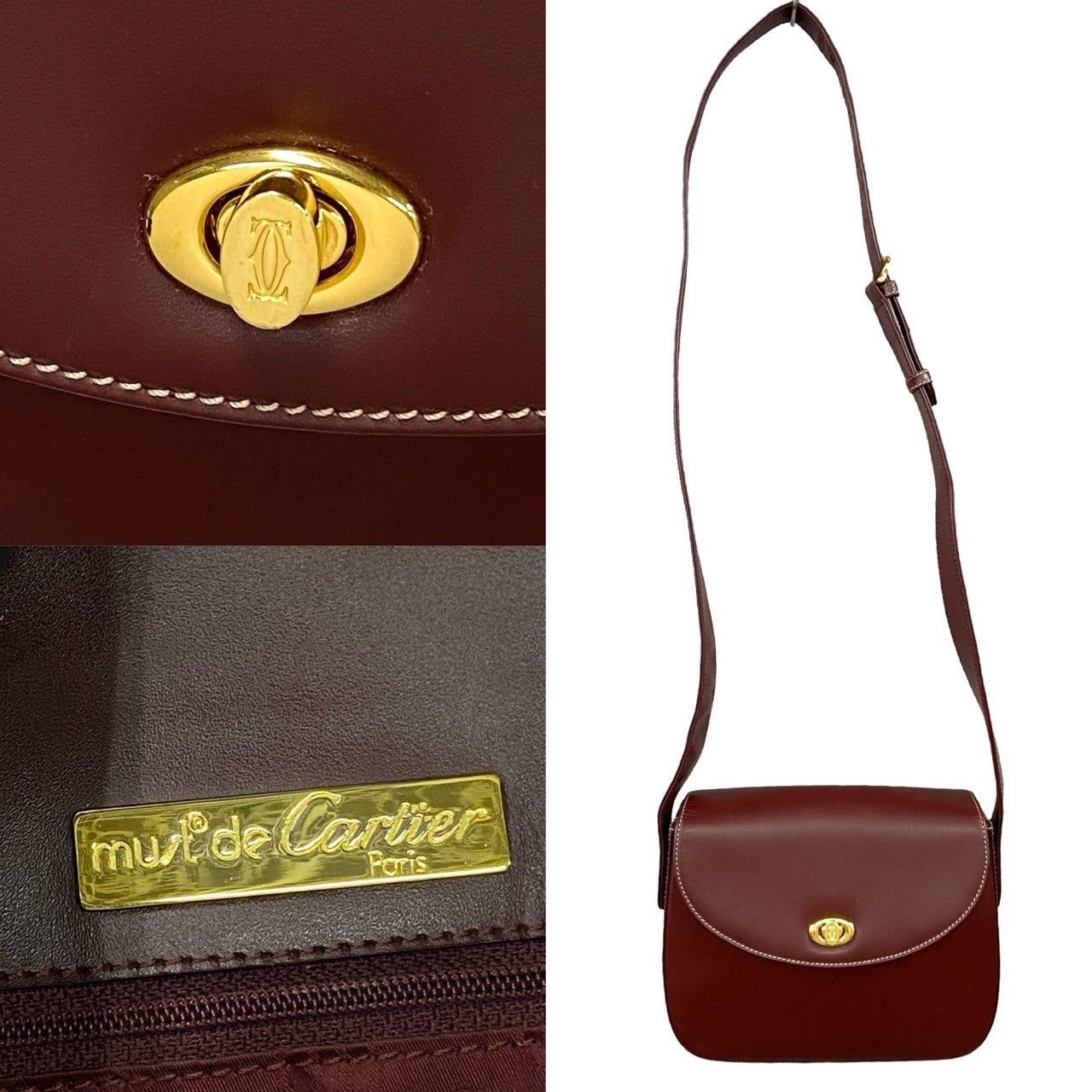 Cartier Cartier Shoulder Bag Wine Leather Size ONE SIZE - 3 Thumbnail