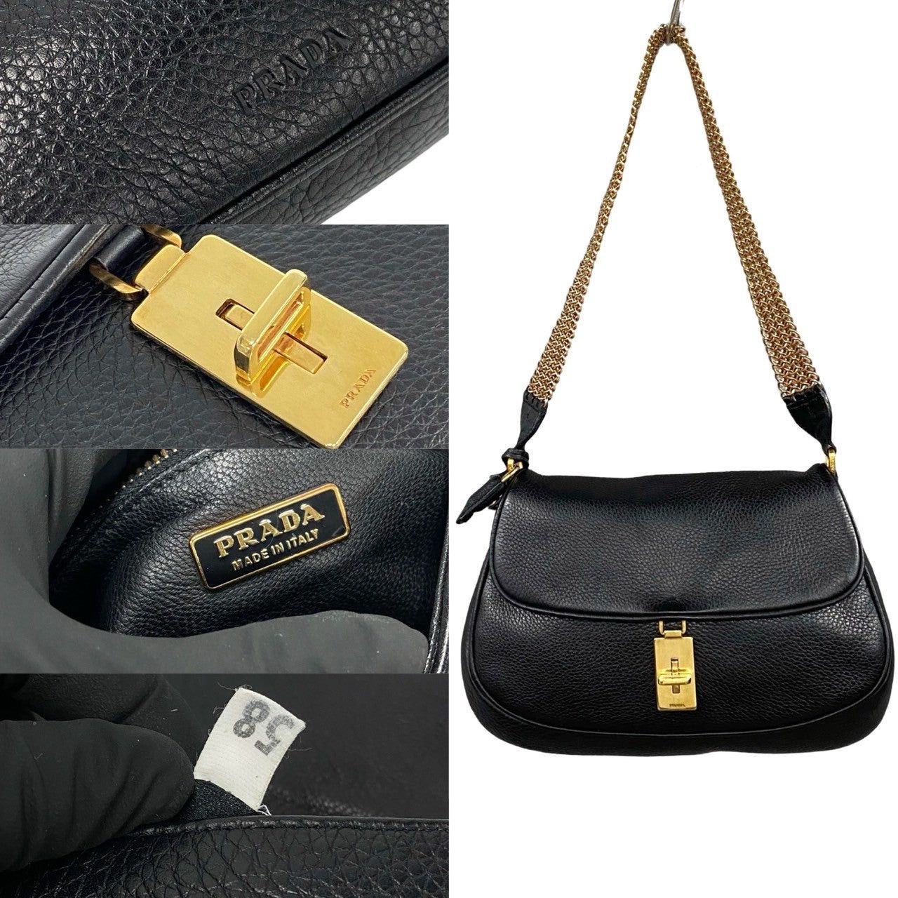Prada Prada Shoulder Bag Black Leather Size ONE SIZE - 3 Thumbnail
