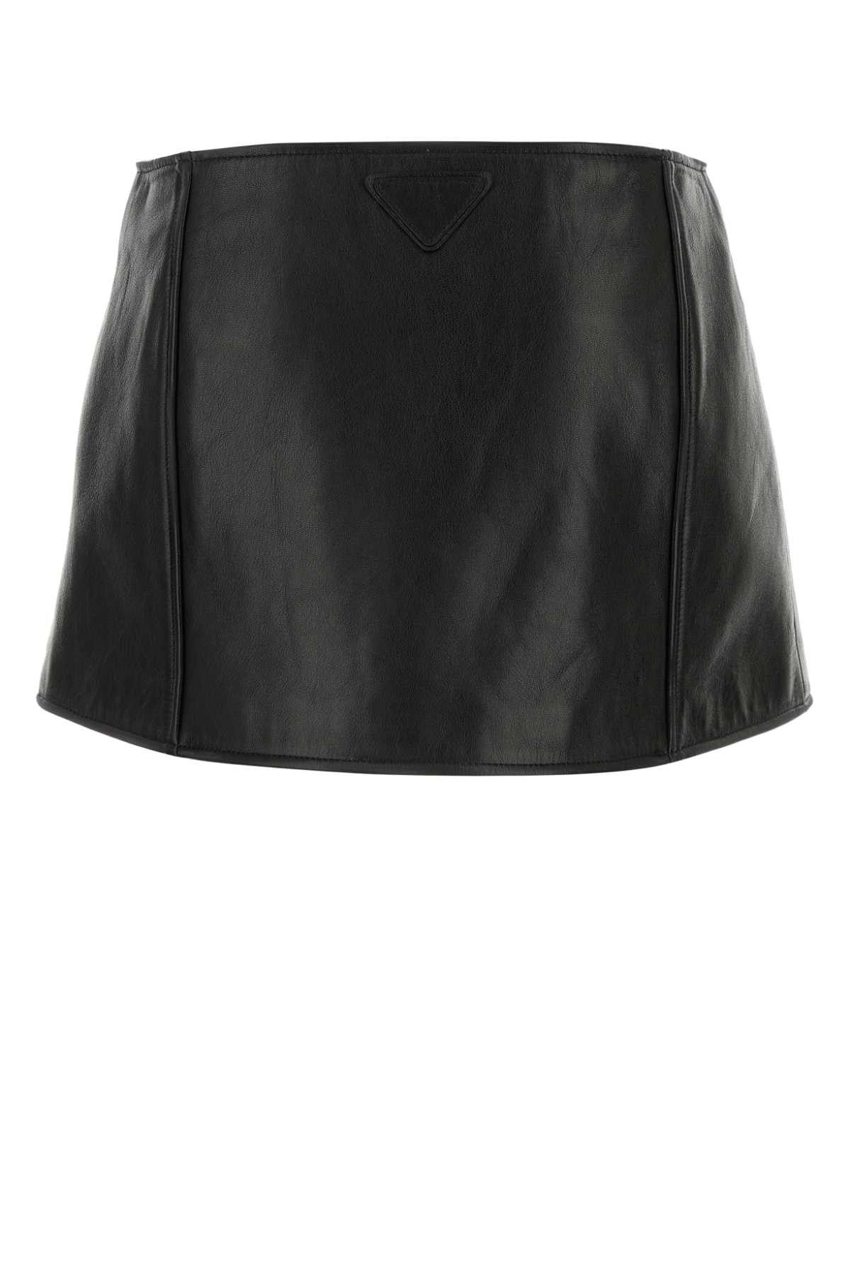 Prada Black Leather Mini Skirt Size 28" / US 6 / IT 42 - 2 Thumbnail
