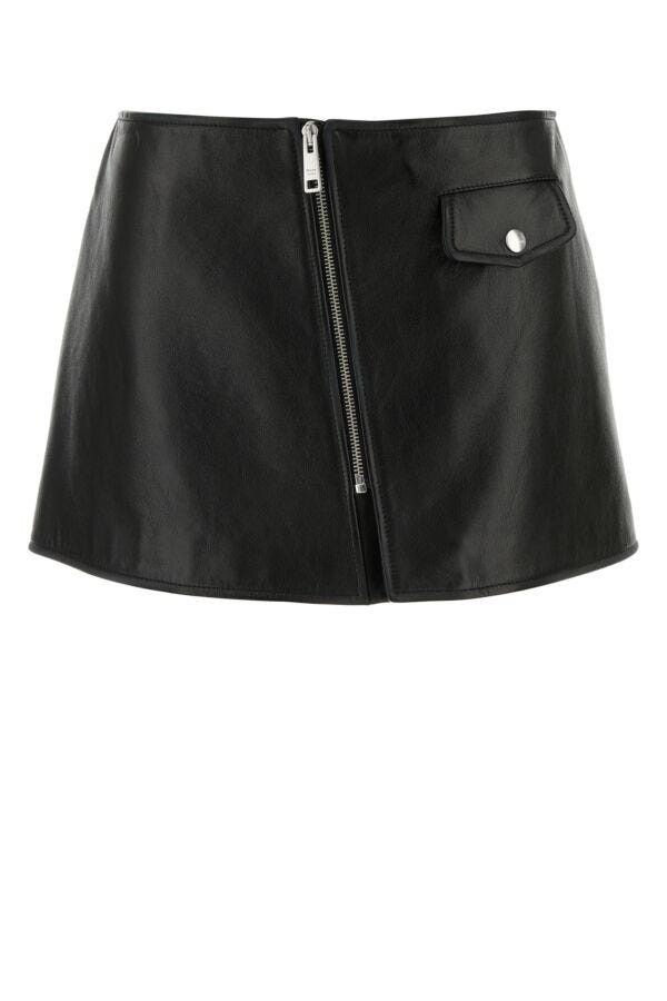 Prada Black Leather Mini Skirt Size 28" / US 6 / IT 42 - 3 Thumbnail