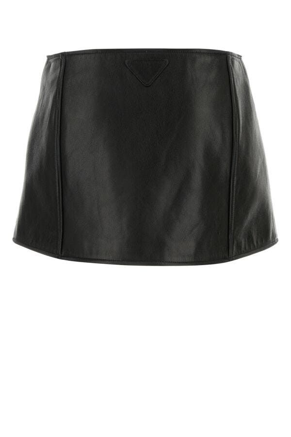 Prada Black Leather Mini Skirt Size 28" / US 6 / IT 42 - 4 Thumbnail