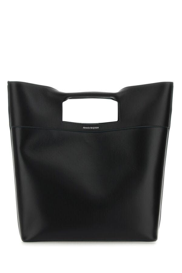 Alexander McQueen Black Leather The Square Bow Shopping Bag Size ONE SIZE - 3 Thumbnail