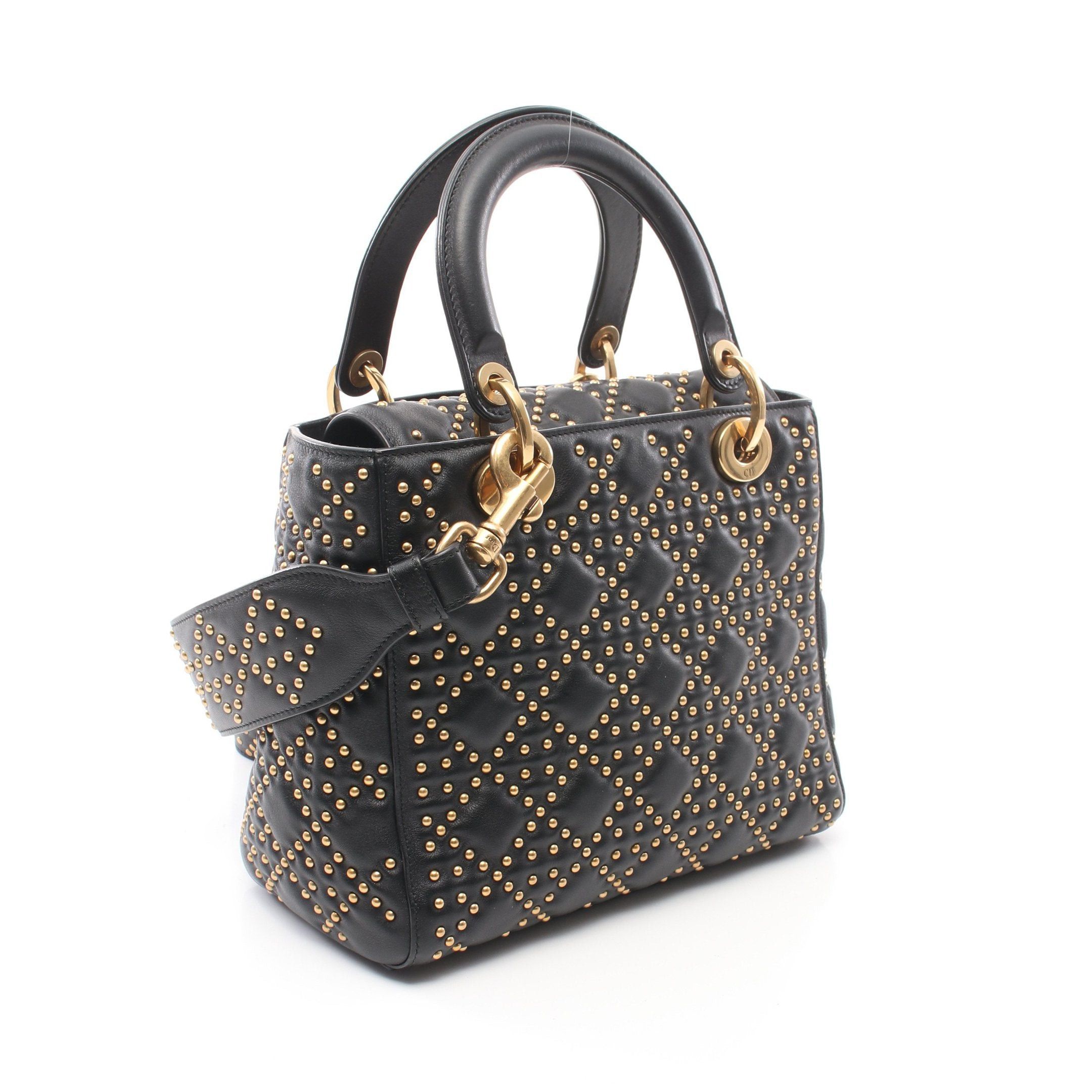 Dior Dior Lady Dior Canage Handbag Leather Black Studs Size ONE SIZE - 2 Thumbnail