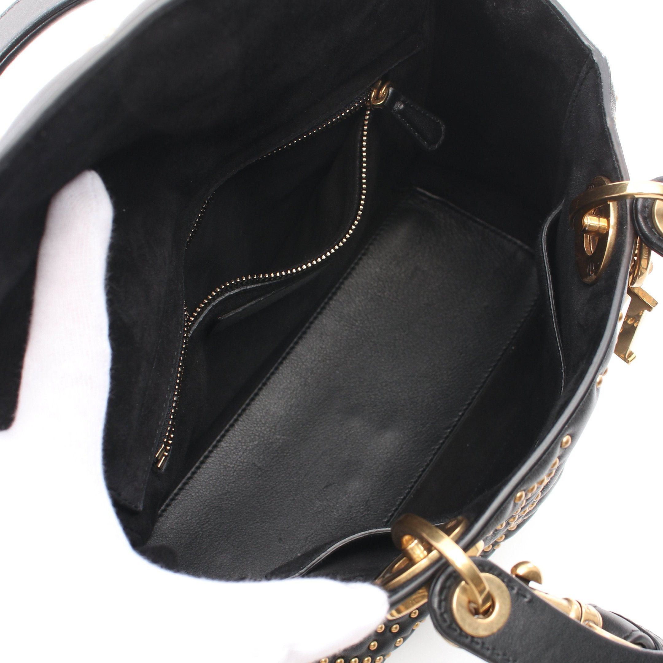 Dior Dior Lady Dior Canage Handbag Leather Black Studs Size ONE SIZE - 3 Thumbnail