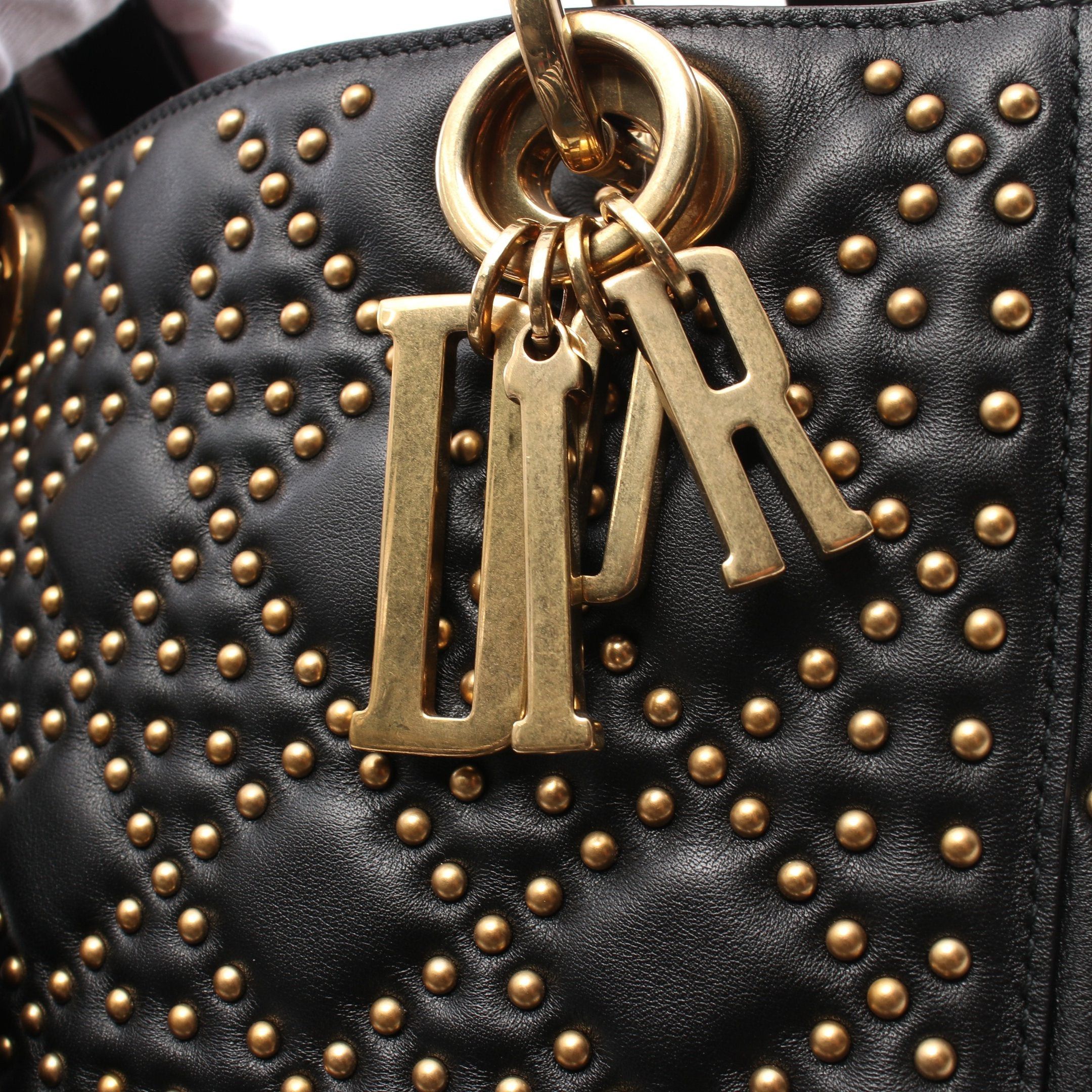 Dior Dior Lady Dior Canage Handbag Leather Black Studs Size ONE SIZE - 10 Thumbnail