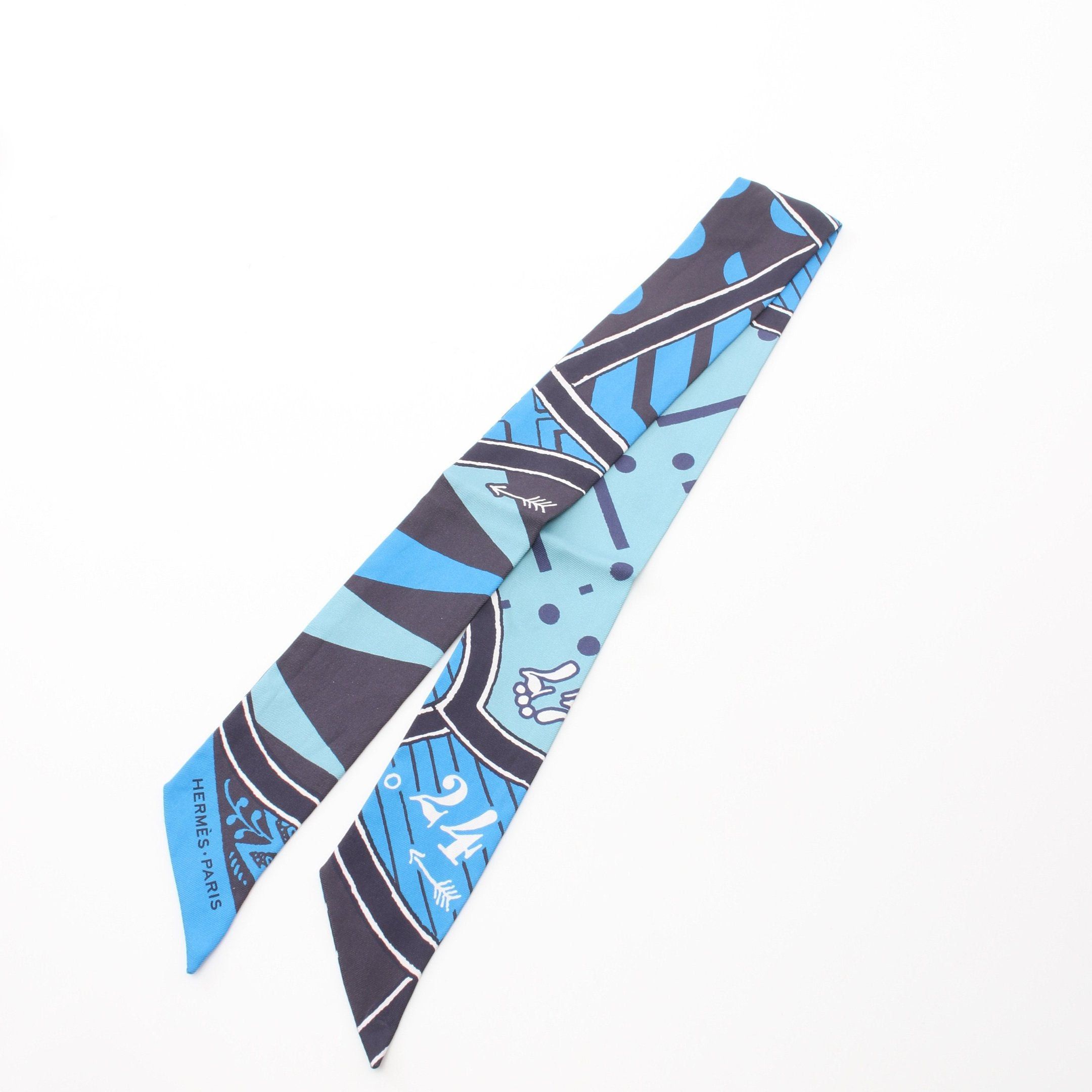 Hermes Hermes Twilly Jeu De Soie Uniforme Ribbon Scarf Silk Blue Multicolor Size ONE SIZE - 4 Thumbnail