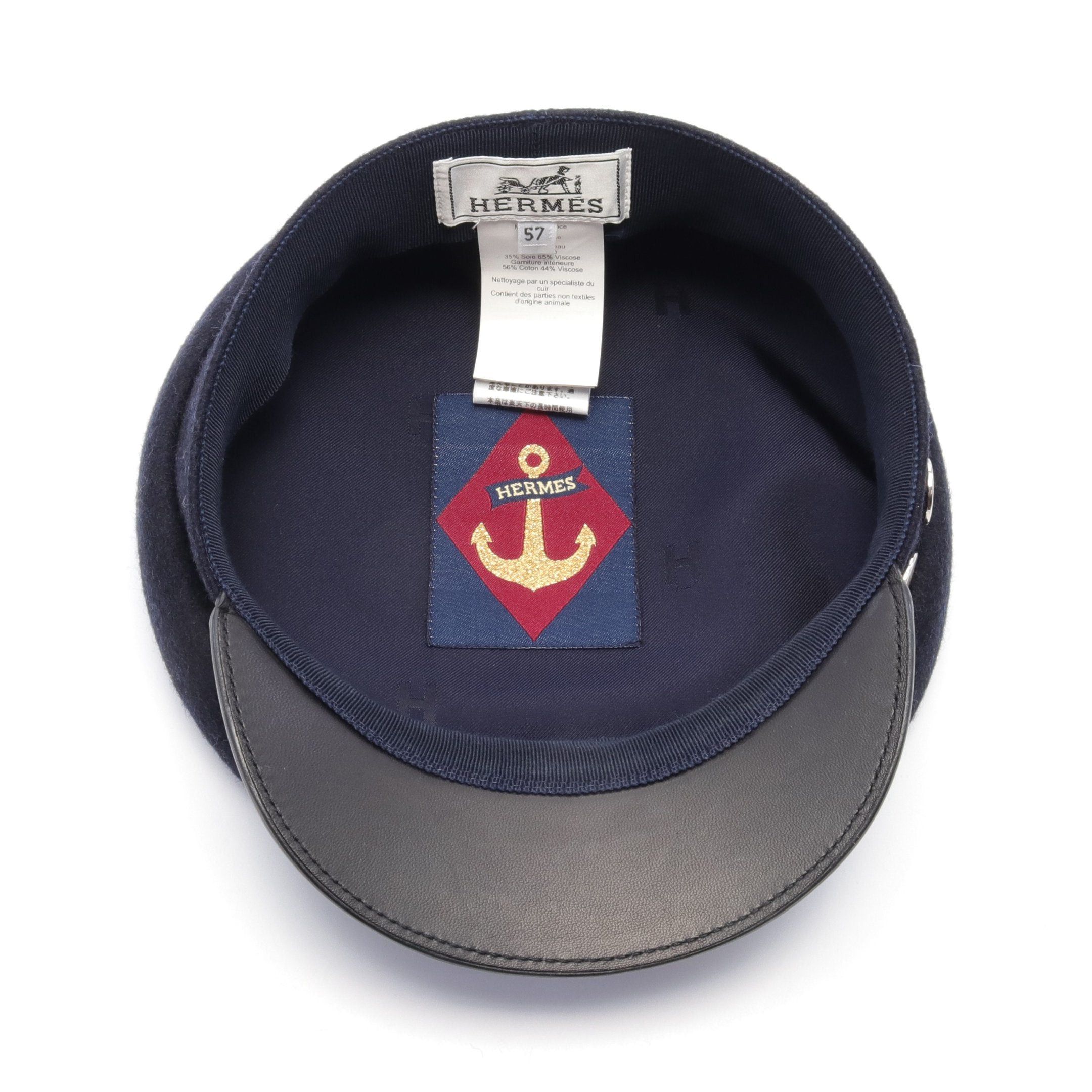 Hermes Hermes Casquette Hat Serie Button Wool Leather Navy Black Size ONE SIZE - 4 Thumbnail
