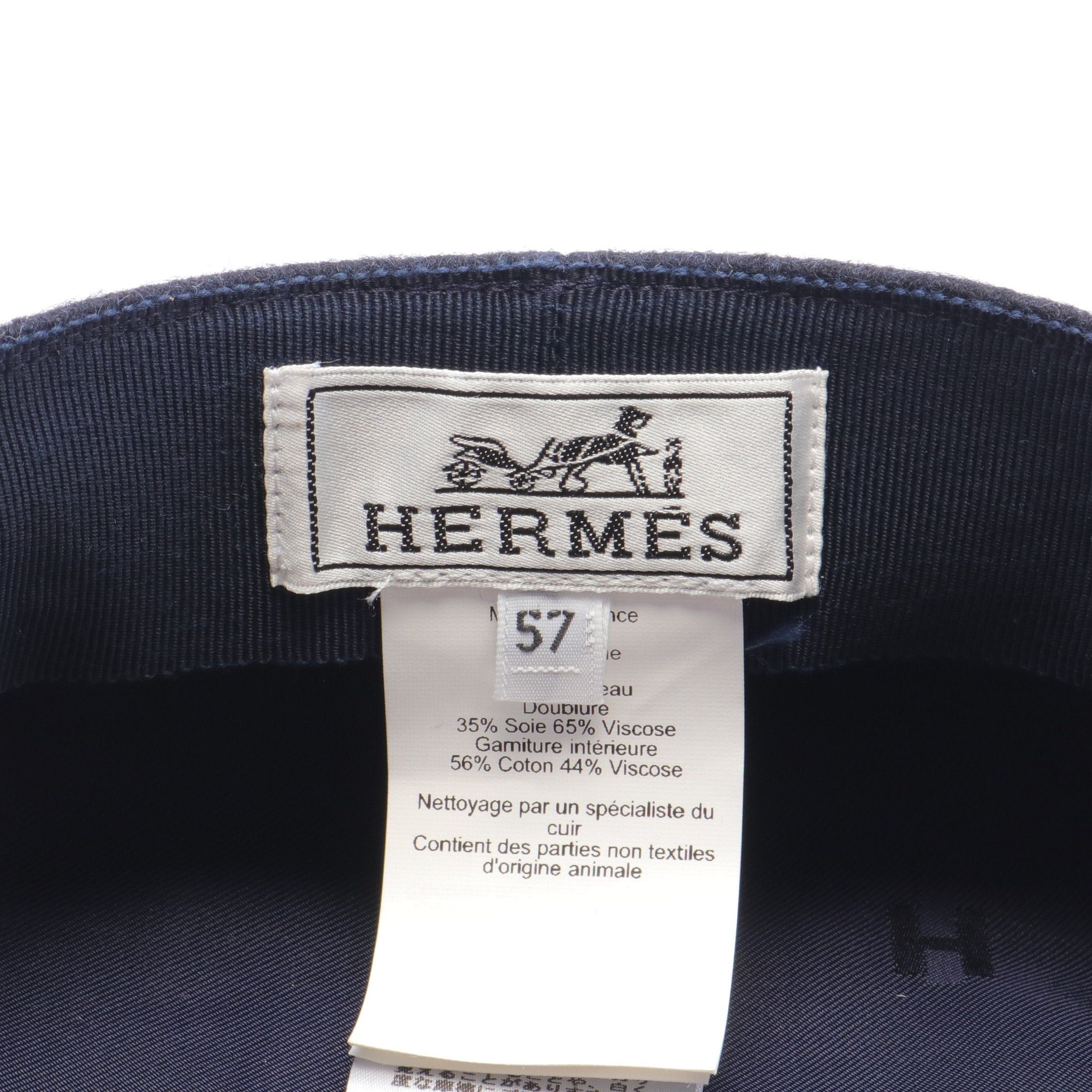 Hermes Hermes Casquette Hat Serie Button Wool Leather Navy Black Size ONE SIZE - 5 Thumbnail