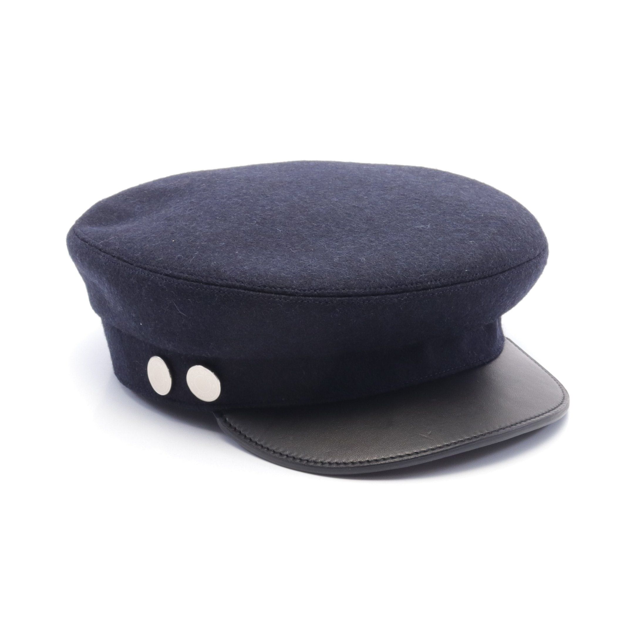 Hermes Hermes Casquette Hat Serie Button Wool Leather Navy Black Size ONE SIZE - 3 Thumbnail
