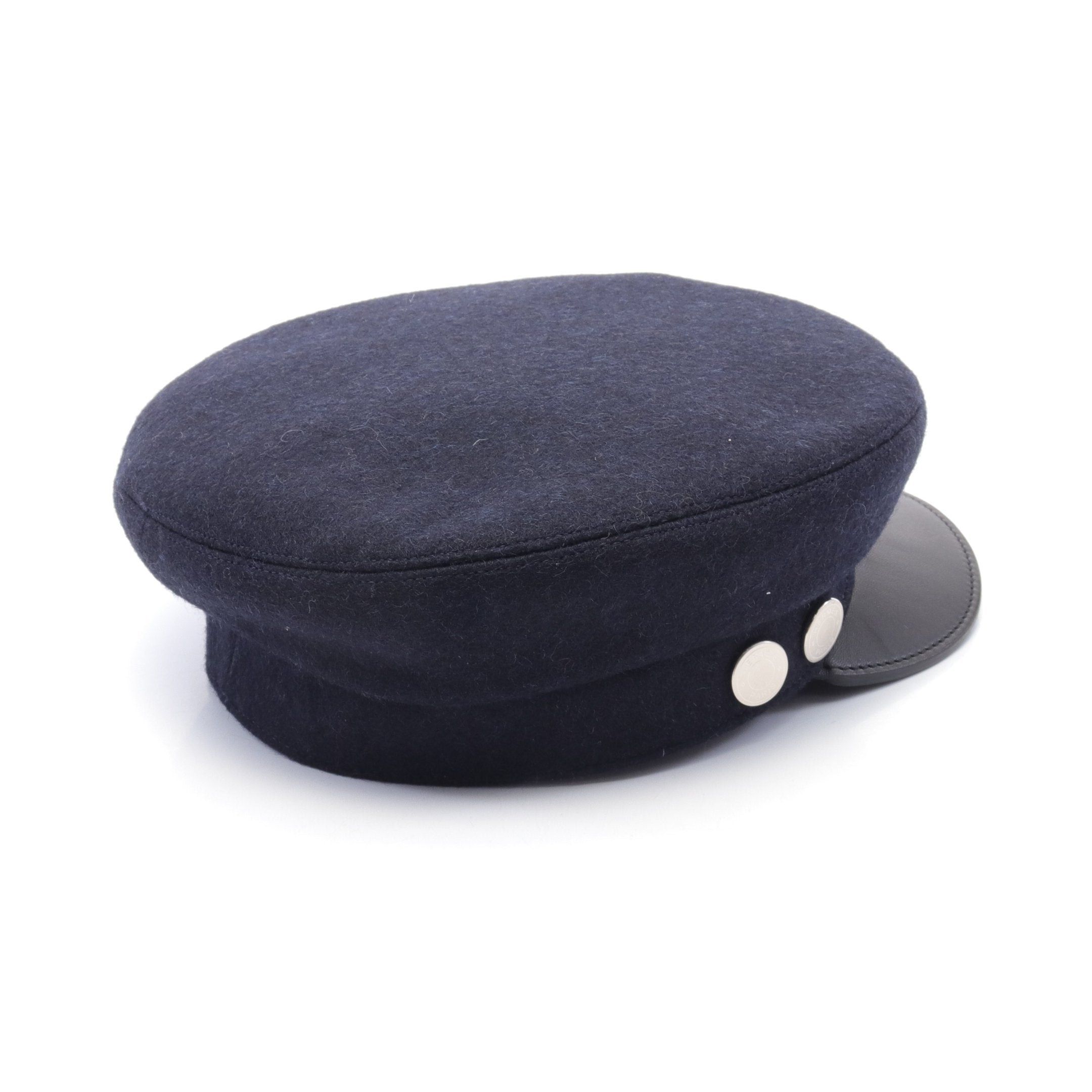Hermes Hermes Casquette Hat Serie Button Wool Leather Navy Black Size ONE SIZE - 2 Thumbnail