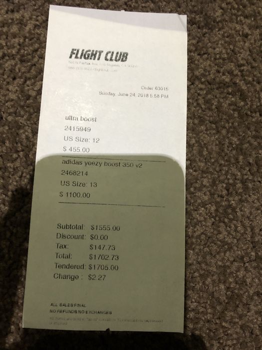 Flight club shop yeezy receipt