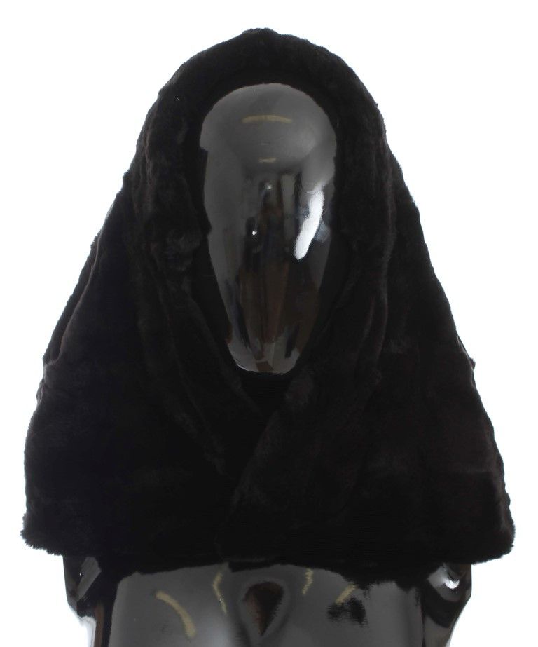 Dolce & Gabbana Chic Black Weasel Fur Hooded Scarf Women's Wrap Size ONE SIZE - 2 Thumbnail