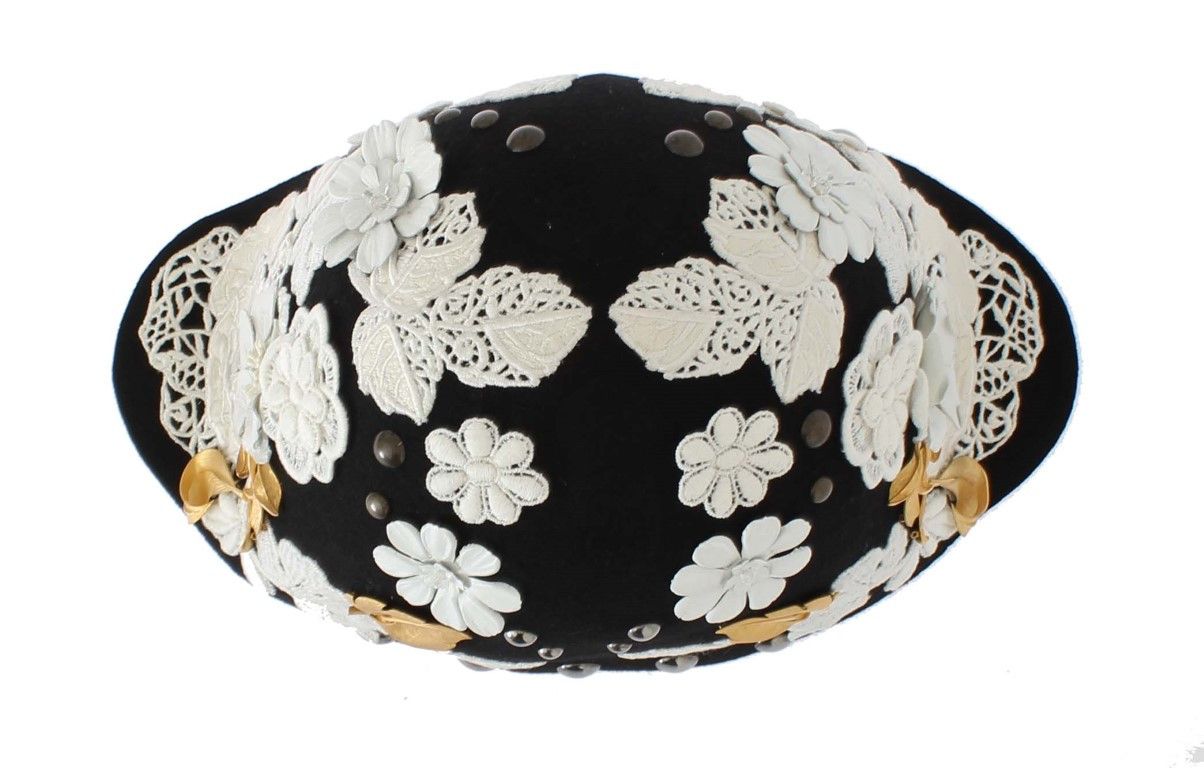 Dolce & Gabbana Elegant Black Floral Wool Cloche Women's Hat Size ONE SIZE - 4 Thumbnail