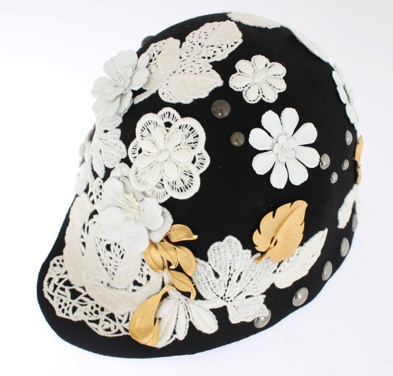 Dolce & Gabbana Elegant Black Floral Wool Cloche Women's Hat Size ONE SIZE - 5 Thumbnail