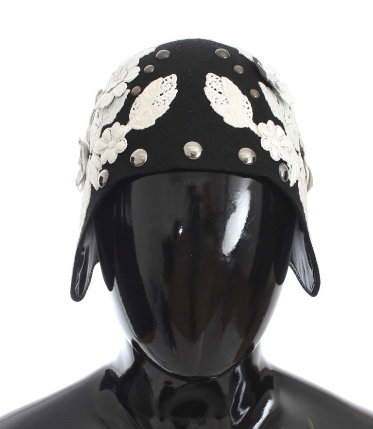 Dolce & Gabbana Elegant Black Floral Wool Cloche Women's Hat Size ONE SIZE - 2 Thumbnail