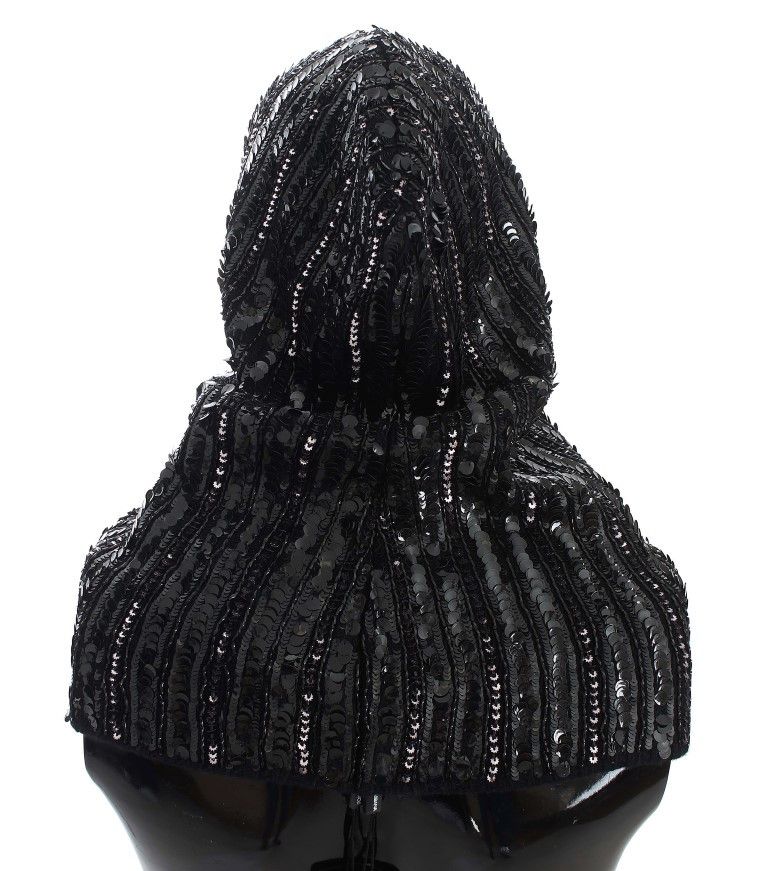 Dolce & Gabbana Elegant Black Sequined Hooded Scarf Women's Wrap Size ONE SIZE - 3 Thumbnail