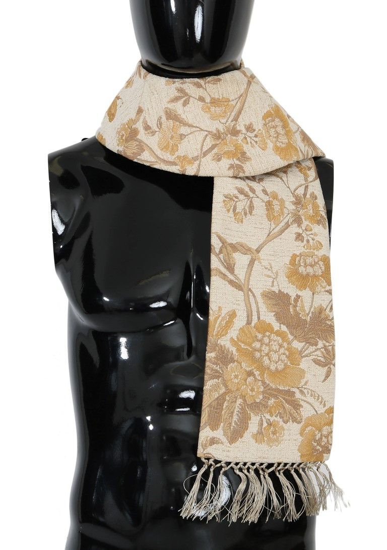 Dolce & Gabbana Elegant Beige Gold Jacquard Stole Men's Scarf Size ONE SIZE - 2 Thumbnail