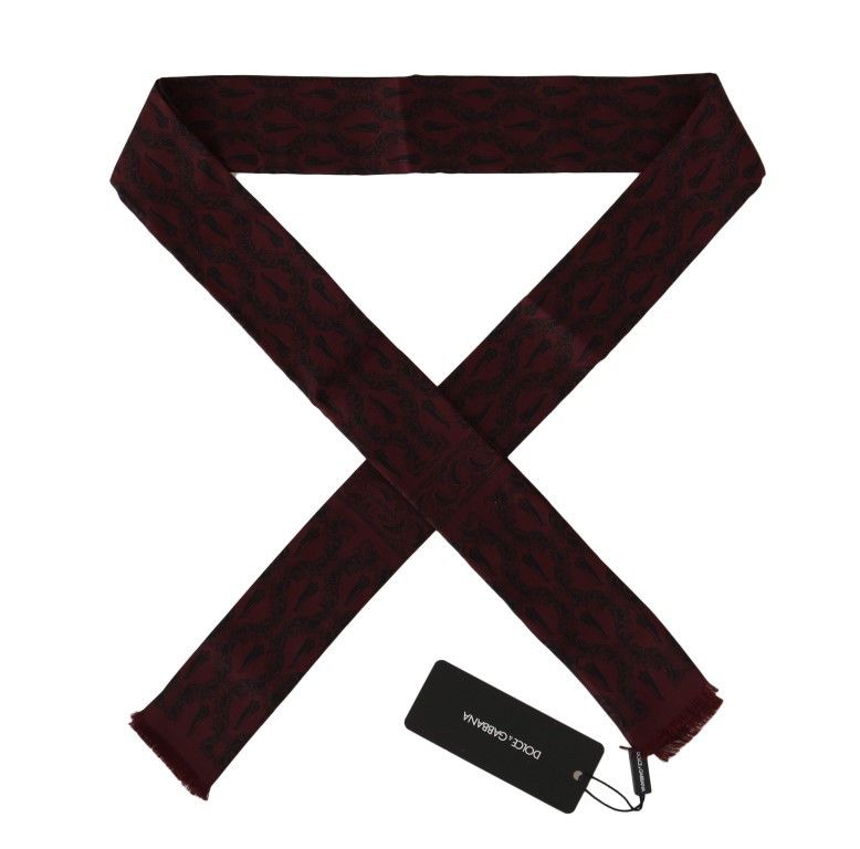Dolce & Gabbana Silk Bordeaux Crown Chili Print Mens Men's Scarf Size ONE SIZE - 3 Thumbnail