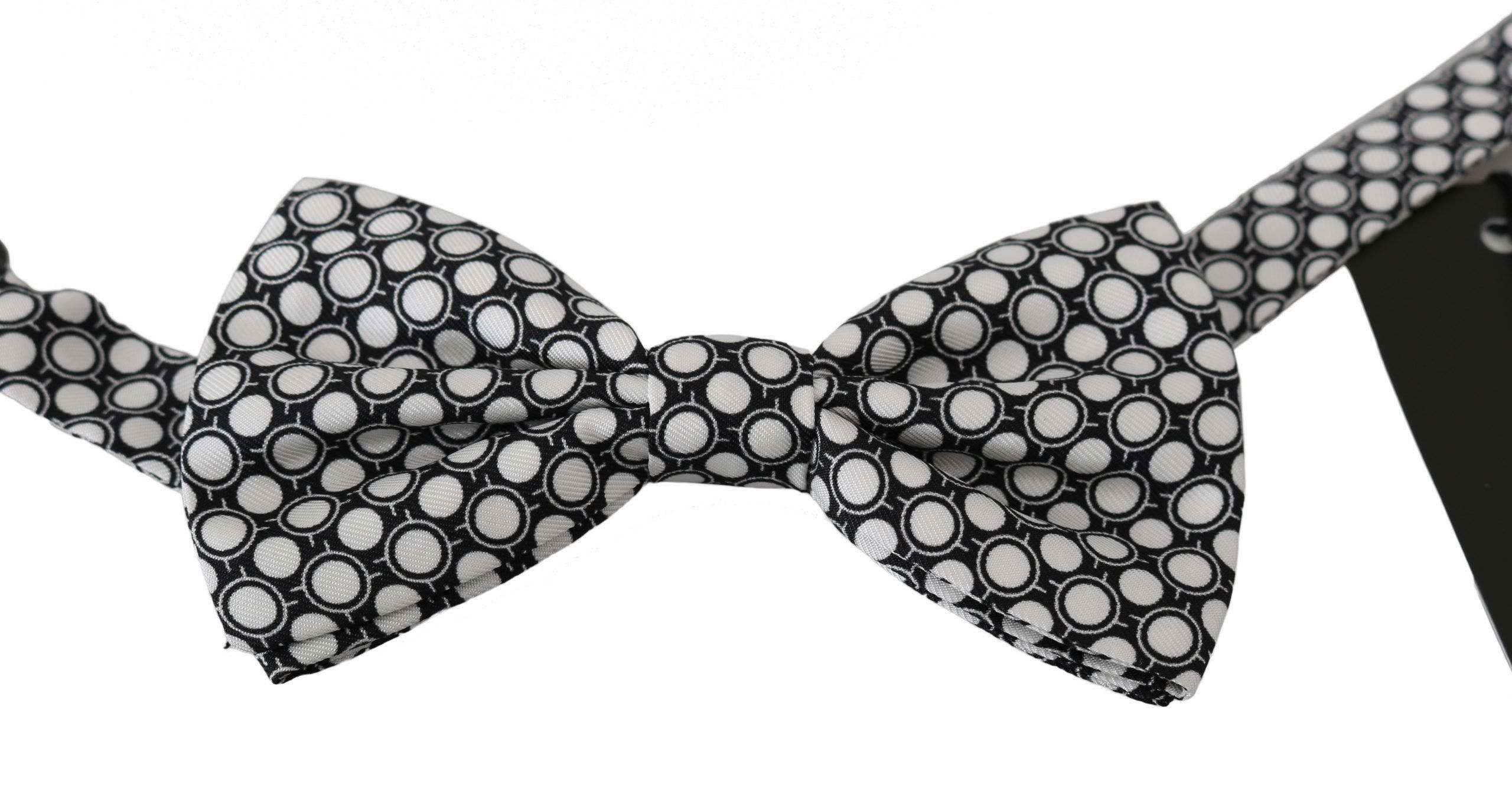 Dolce & Gabbana Elegant Black White Circle Silk Bow Men's Tie Size ONE SIZE - 2 Thumbnail