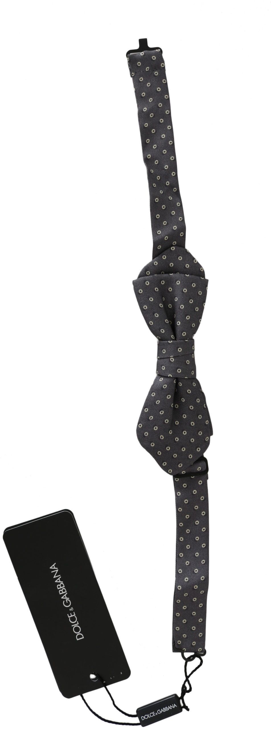 Dolce & Gabbana Elegant Silk Gray Circle Pattern Bow Men's Tie Size ONE SIZE - 2 Thumbnail