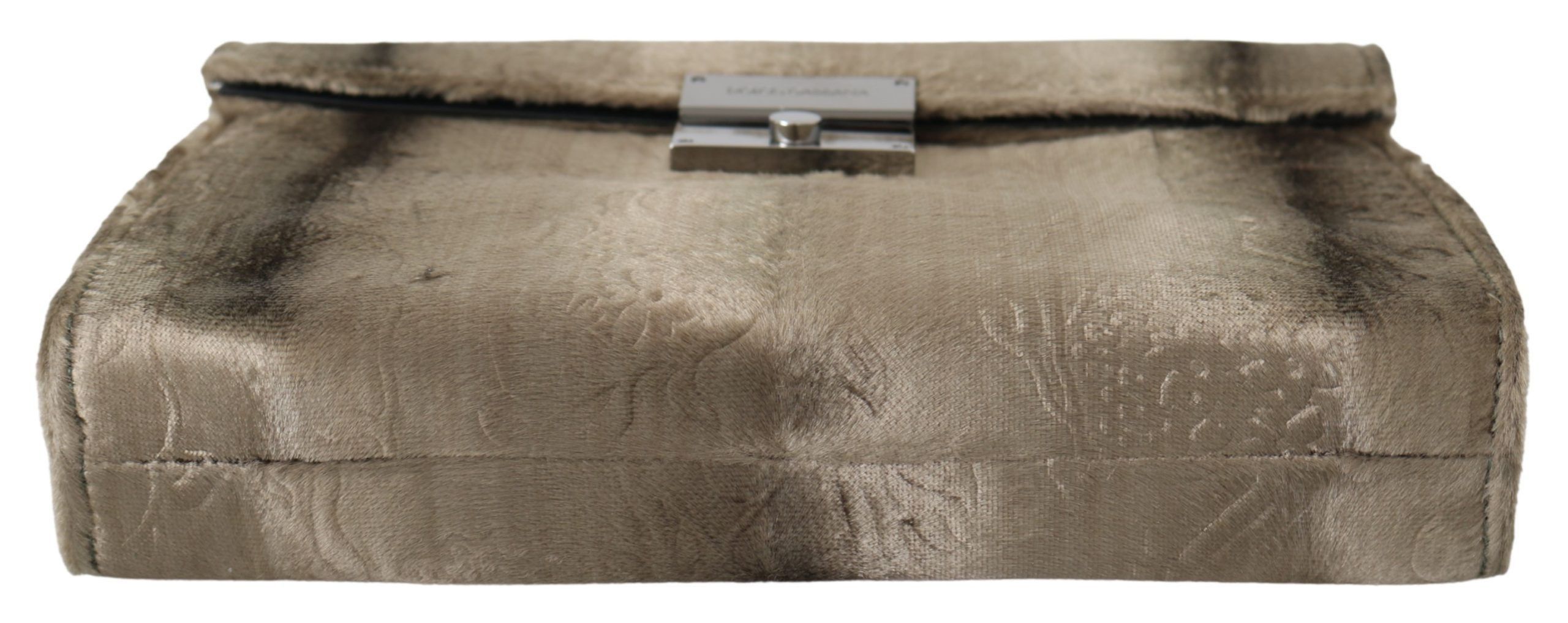 Dolce & Gabbana Beige Velvet Croco-Print Leather Briefcase Men's Clutch Size ONE SIZE - 3 Thumbnail