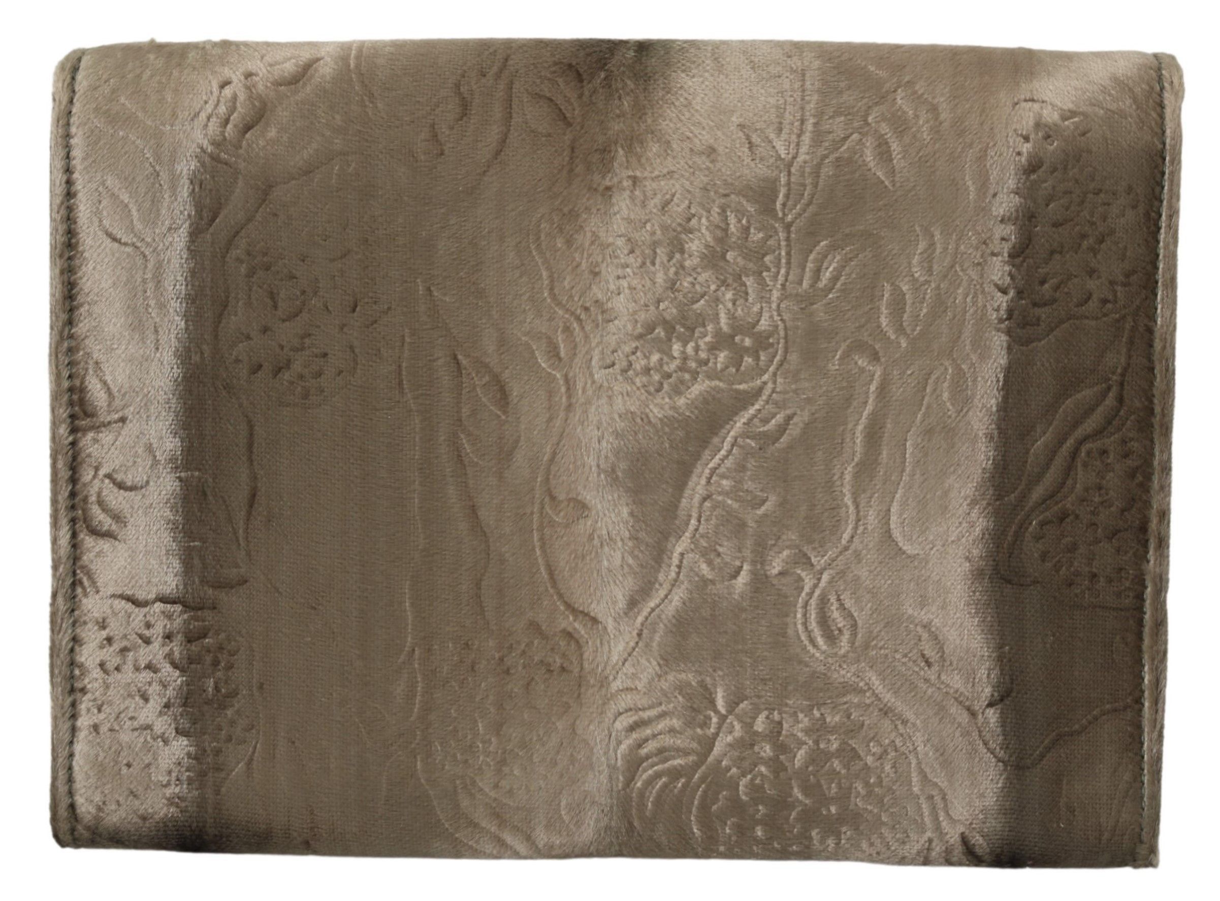 Dolce & Gabbana Beige Velvet Croco-Print Leather Briefcase Men's Clutch Size ONE SIZE - 2 Thumbnail