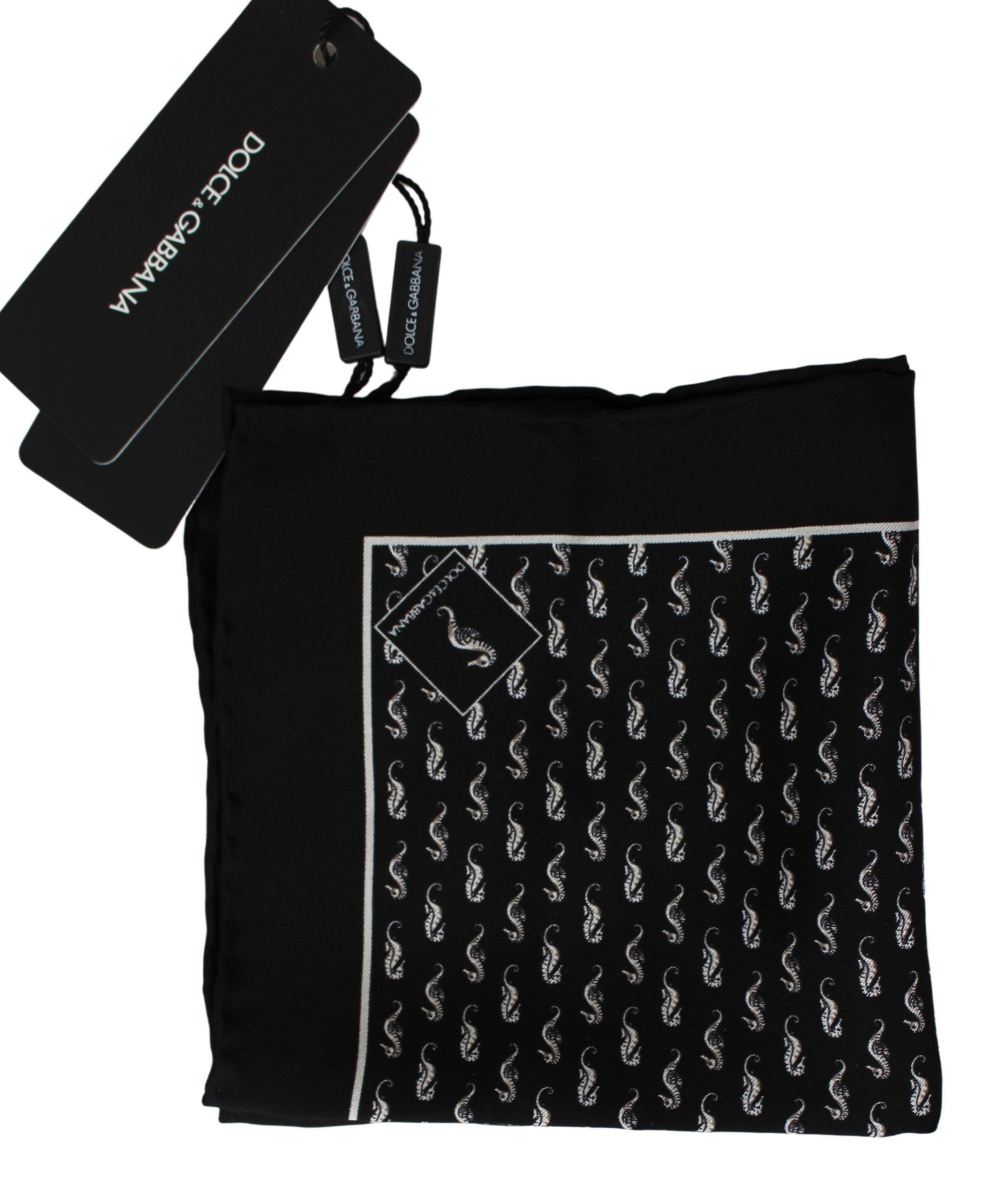 Dolce & Gabbana Elegant Black Silk Seahorse Men's Scarf Size ONE SIZE - 2 Thumbnail