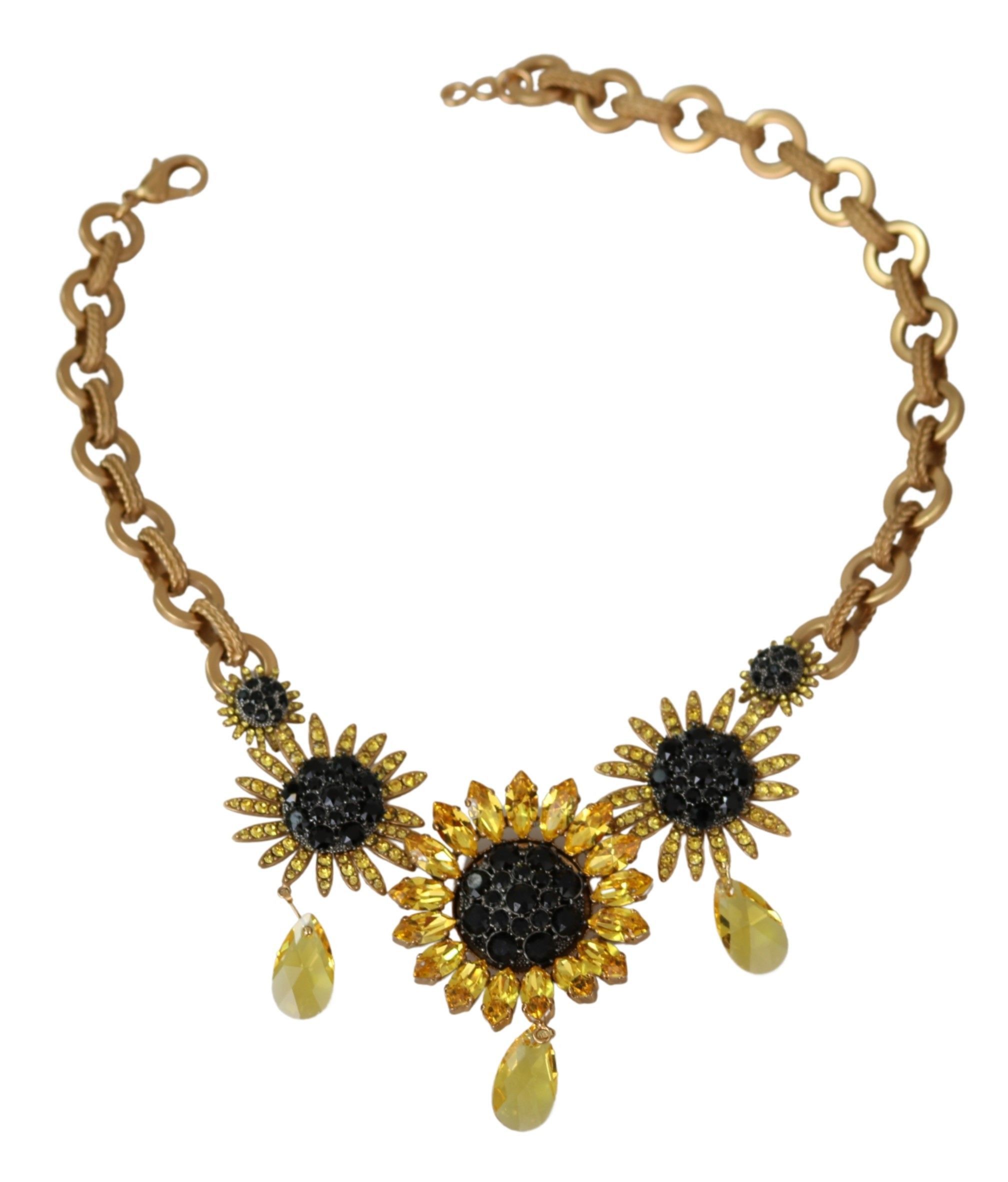 Dolce & Gabbana Elegant Gold Floral Crystal Statement Women's Necklace Size ONE SIZE - 4 Thumbnail