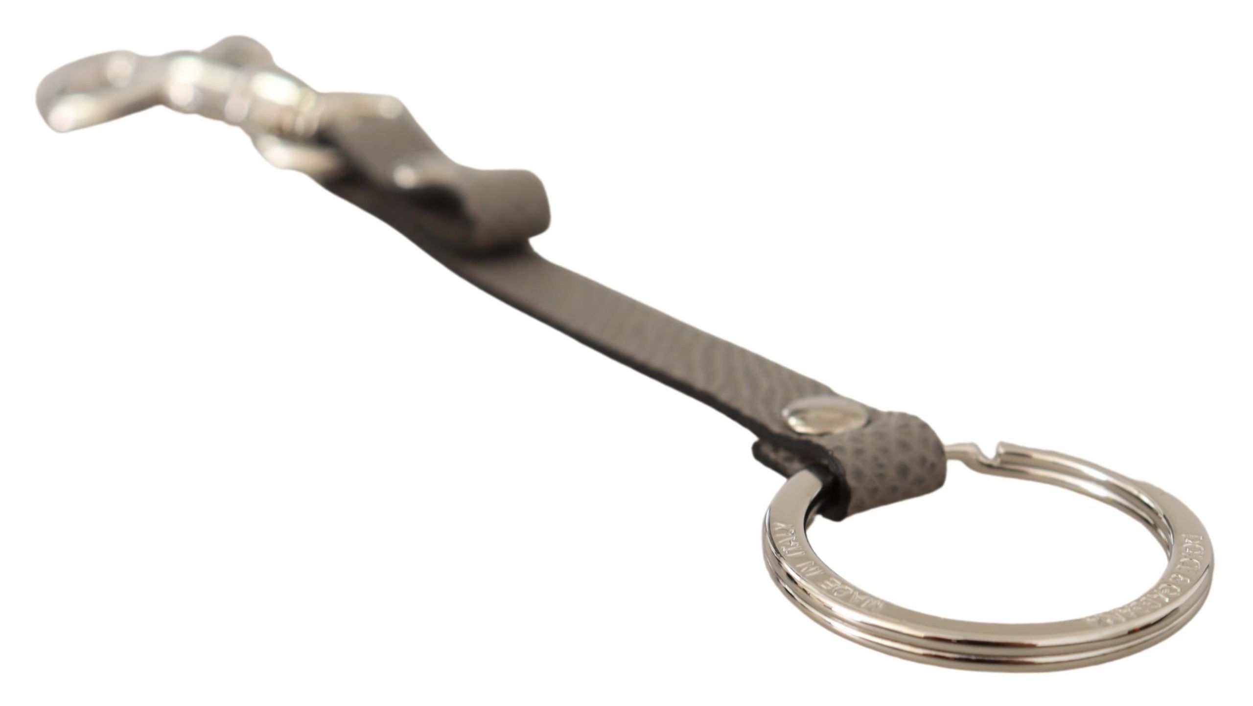 Dolce & Gabbana Elegant Gray Leather Keyring with Silver Men's Accents Size ONE SIZE - 4 Thumbnail