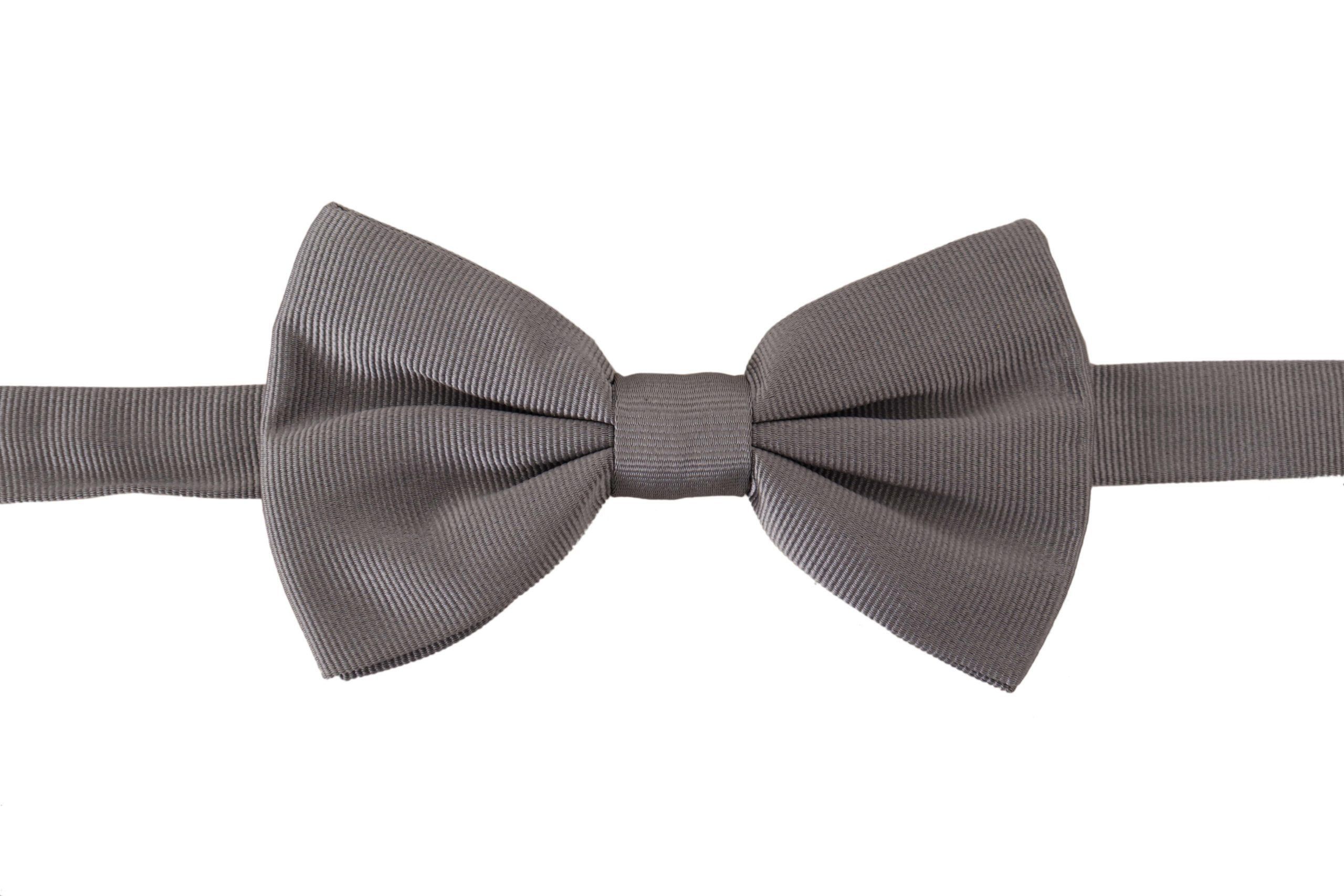 Dolce & Gabbana Elegant Gray Silk Bow Men's Tie Size ONE SIZE - 3 Thumbnail